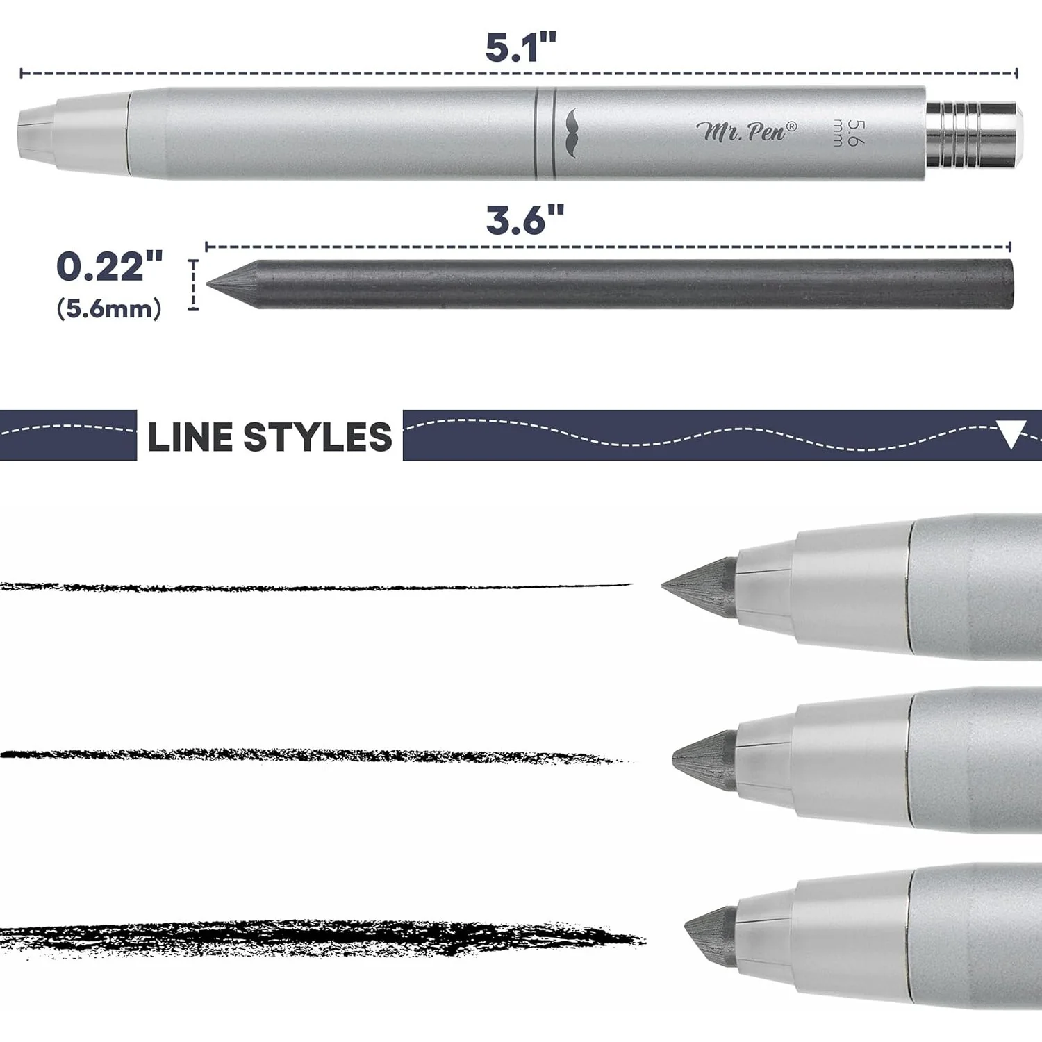 5.6 mm Mechanical Clutch Pencil, Metal, Built-In Sharpener - Image 2