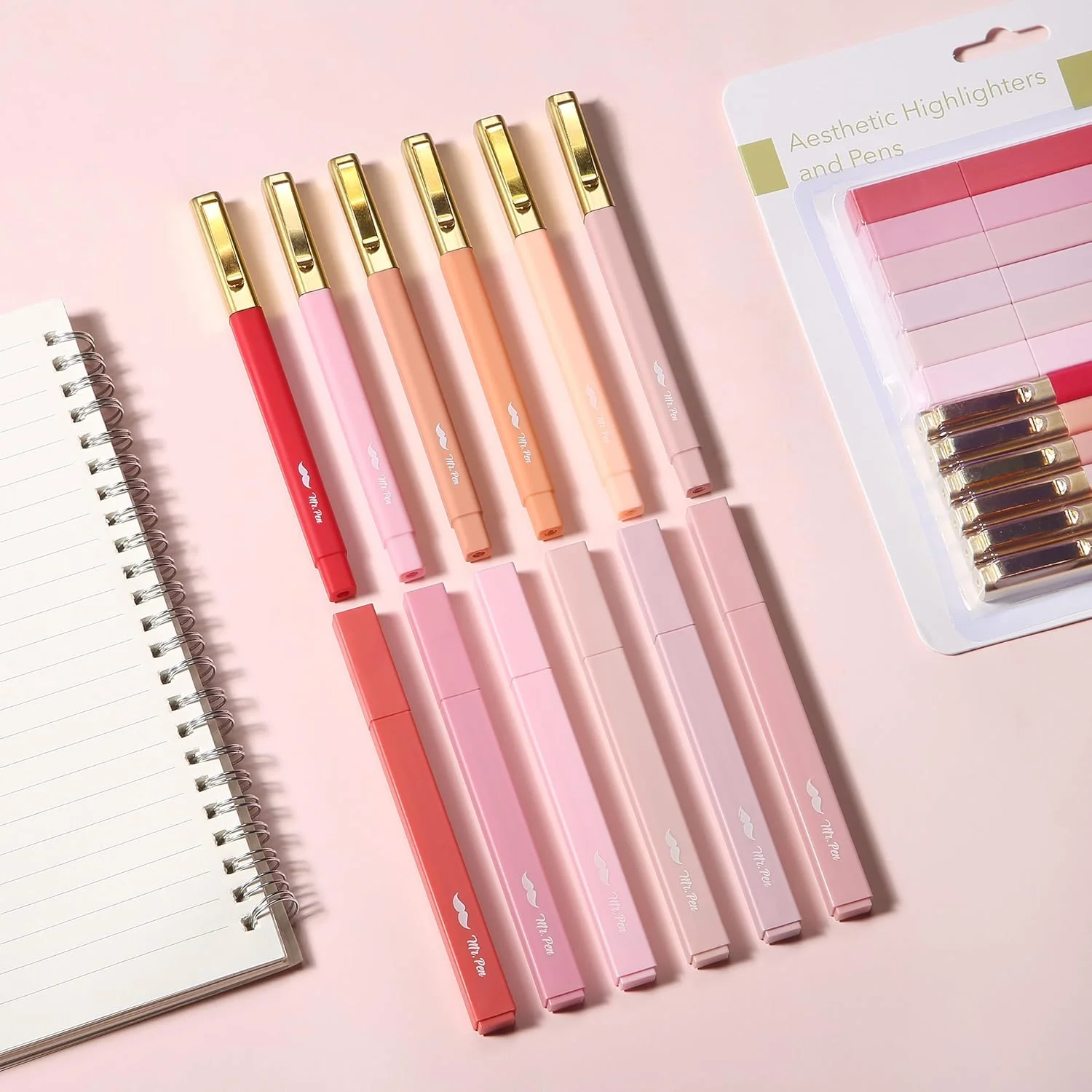 Aesthetic Highlighters & Ballpoint Pens, 12 Pack, Black Ink, No-Bleed, Soft Colors, Chisel Tip + Ballpoint Pens, Journaling & Study Set - Image 30