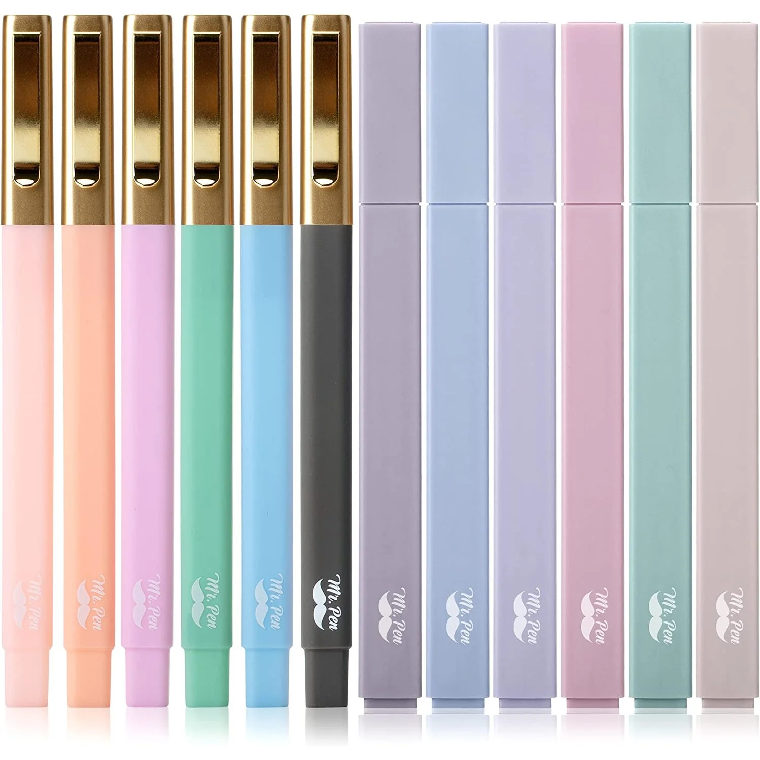 Aesthetic Highlighters & Ballpoint Pens, 12 Pack, Black Ink, No-Bleed, Soft Colors, Chisel Tip + Ballpoint Pens, Journaling & Study Set - Image 9
