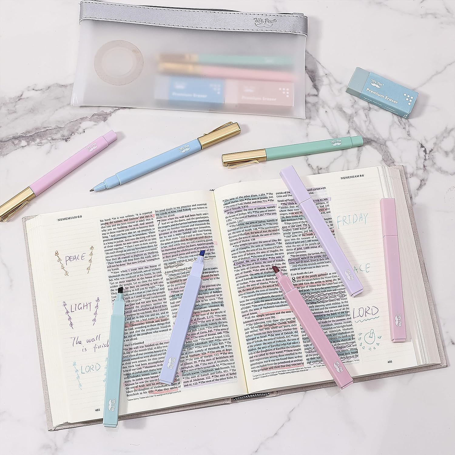 Aesthetic Highlighters and Pens No Bleed, 12 Pack, Morandi Color Bible Highlighters for Bibles, Bible Pens - Image 4