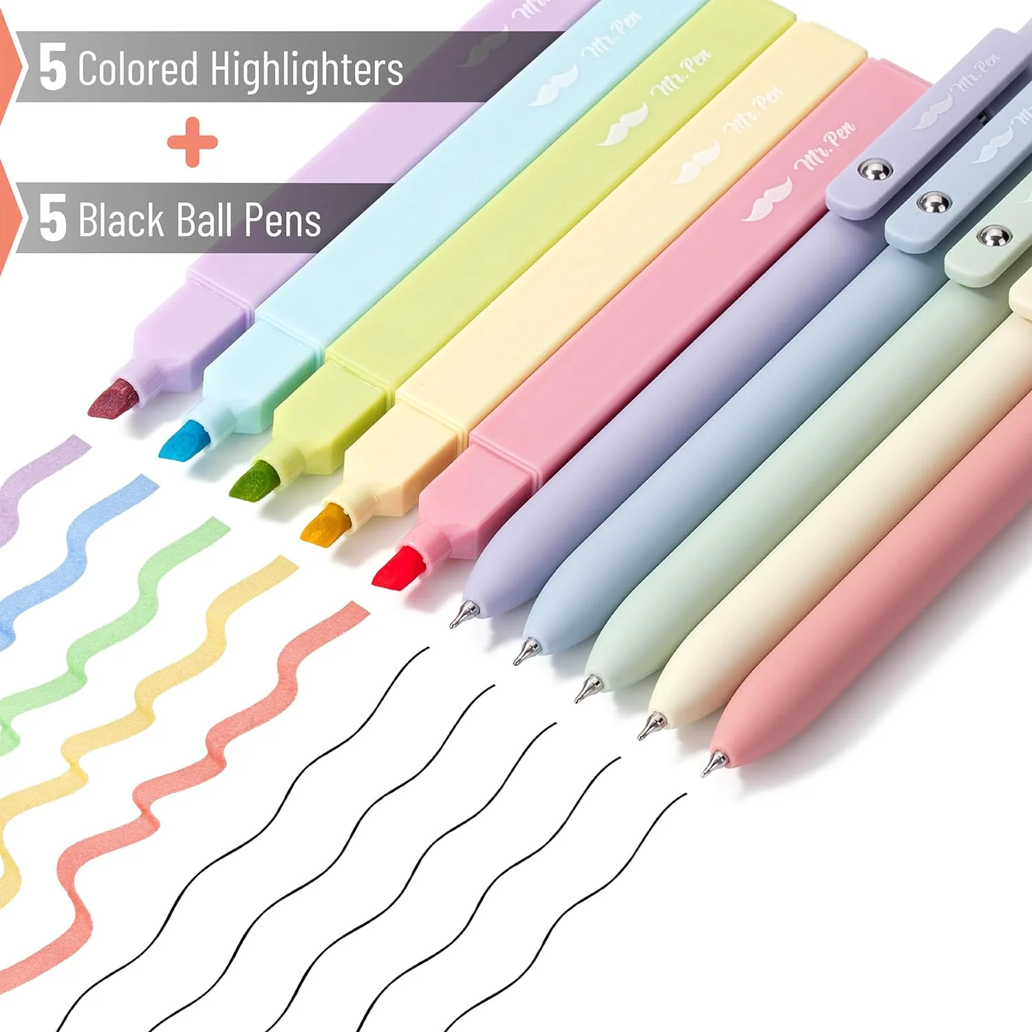 Aesthetic Highlighters and Gel Pens, 10 Pack, Assorted Color Bible Highlighters No Bleed, Black Ink Gel Pens, Highlighter Pens, No Bleed Highlighters for Bibles, Gel Pens - Image 2