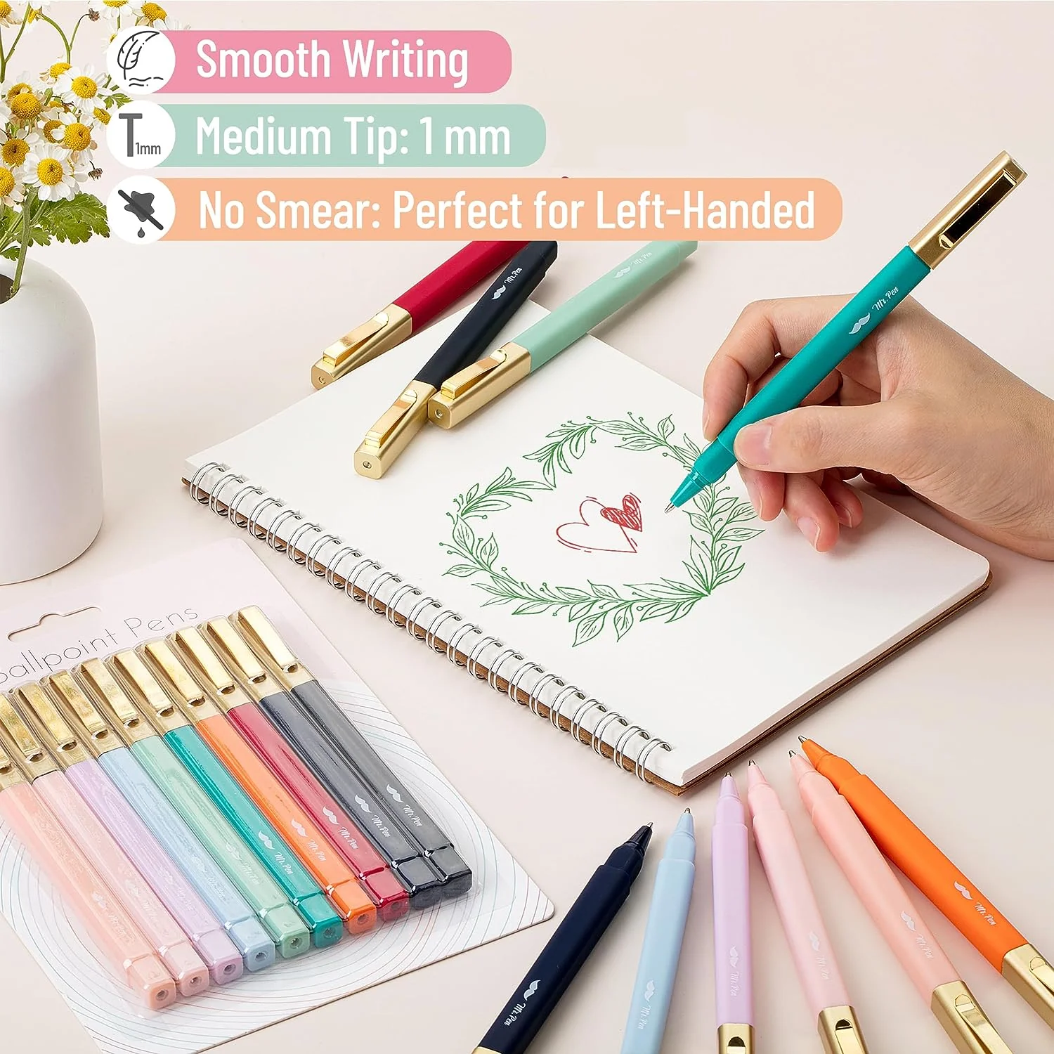 Aesthetic Pens, 10 Pack, Assorted Colors, Fast Dry, No Smear Bible Pens No Bleed Through, Fine Point Pen, Ballpoint Pens Ballpoint, Fine Tip Pens for Note Taking, Pens Aesthetic - Image 4