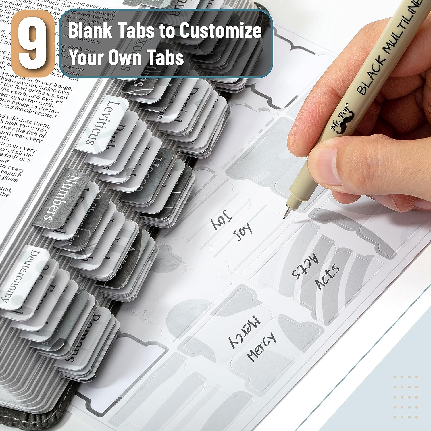 Bible Tabs, 75 Gray Theme, Laminated, Easy Apply, Old & New Testament, Neutral Design - Image 3