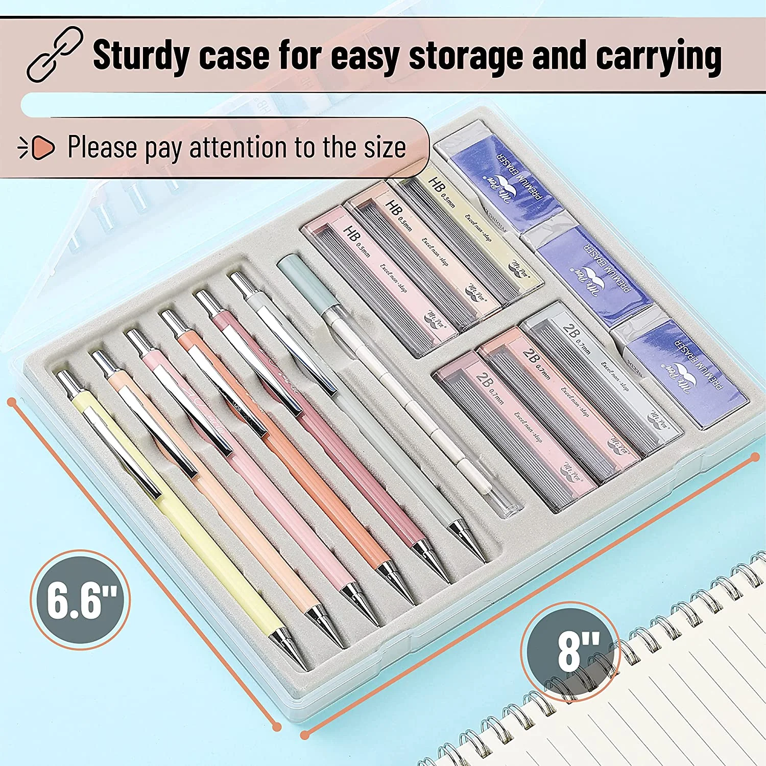 Pastel Boho Mechanical Pencils, 6 Pack, 0.5 & 0.7mm, Refills - Image 3