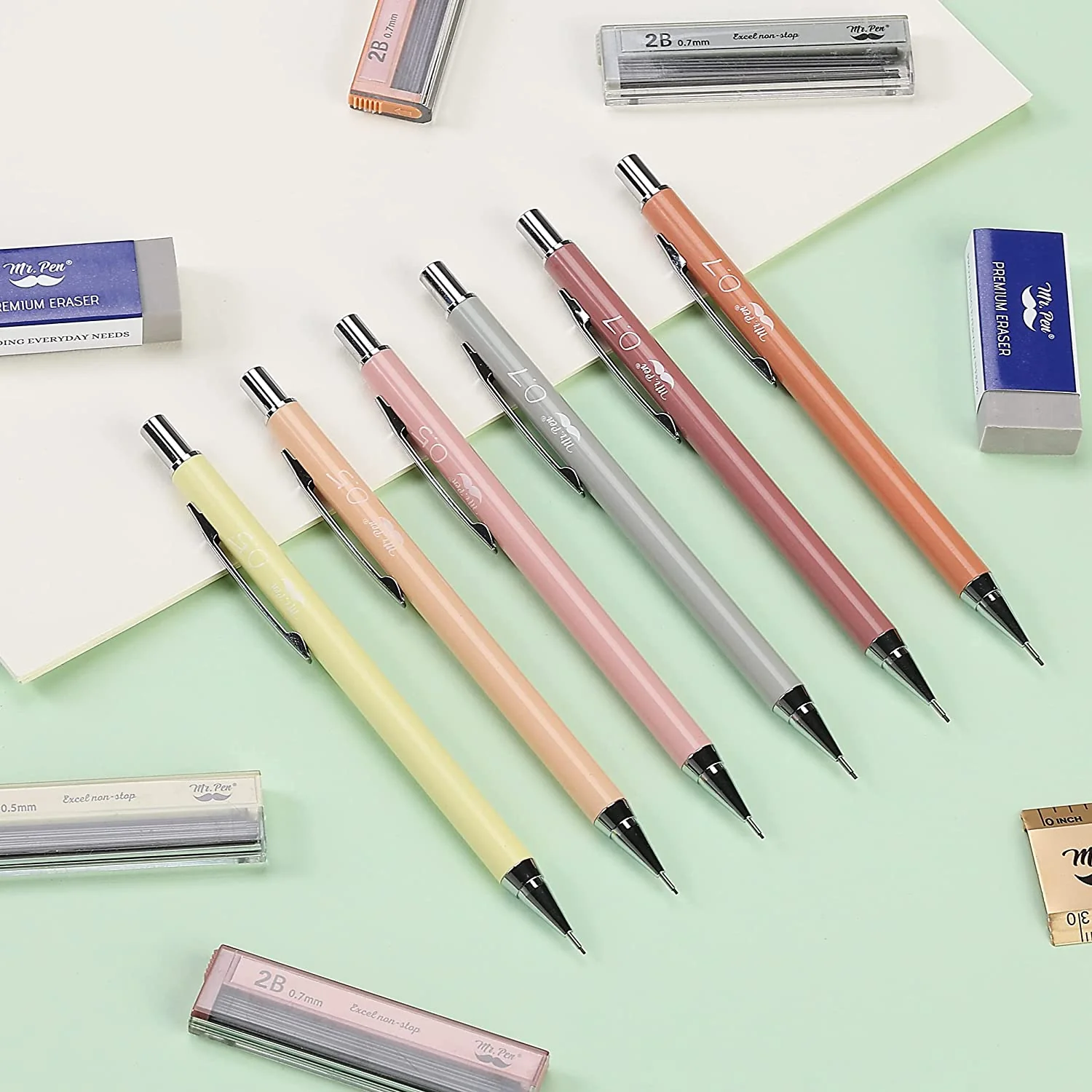 Pastel Boho Mechanical Pencils, 6 Pack, 0.5 & 0.7mm, Refills - Image 6