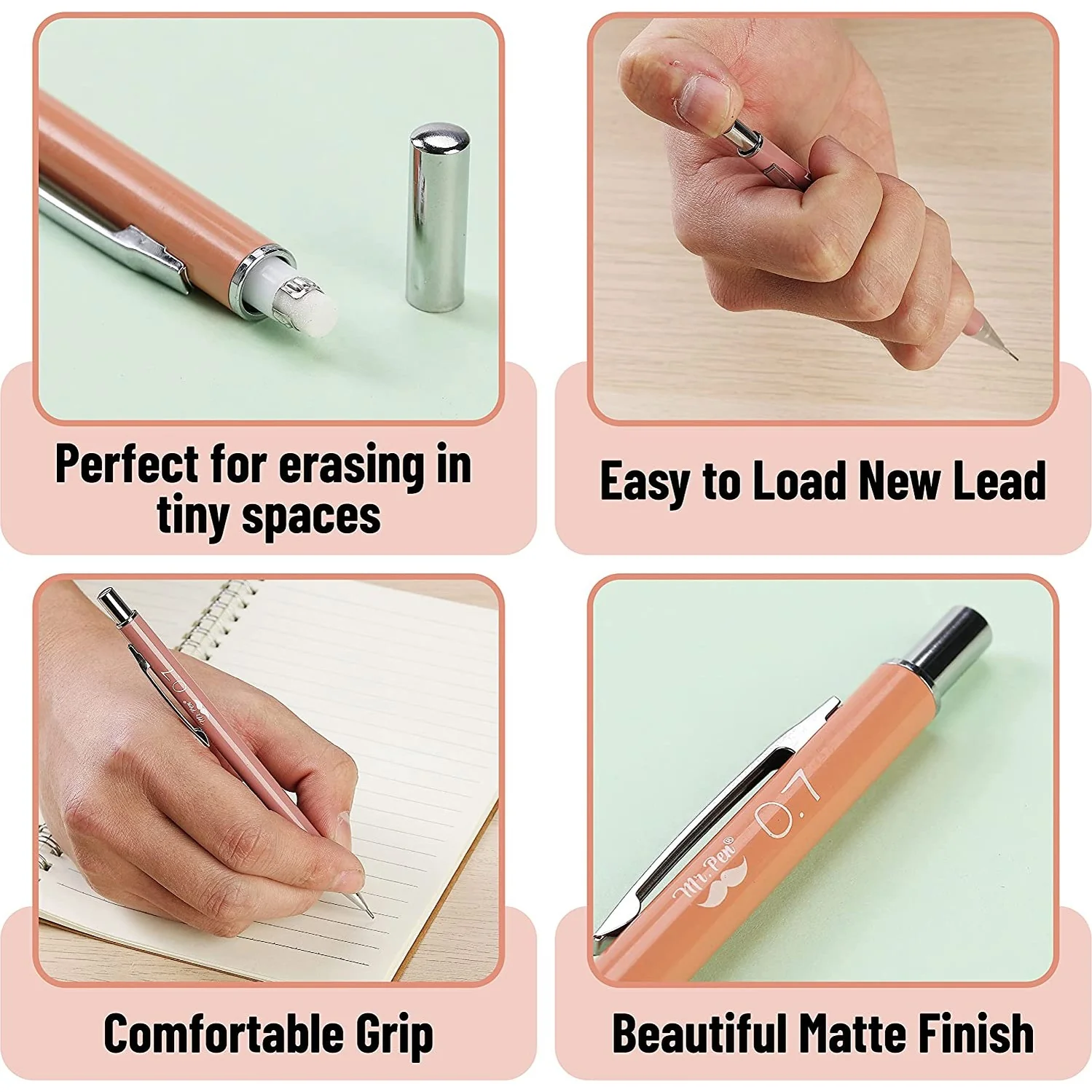 Pastel Boho Mechanical Pencils, 6 Pack, 0.5 & 0.7mm, Refills - Image 8