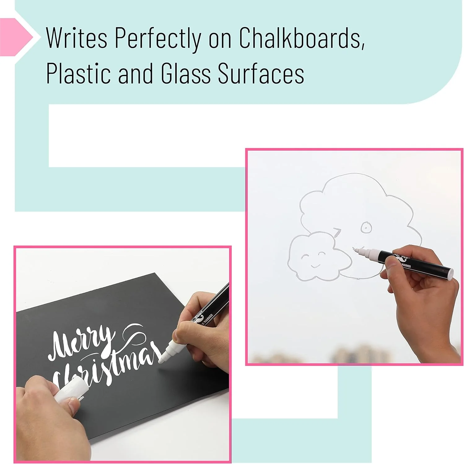 White Chalk Markers, 8 Pack, Reversible Tip, Erasable - Image 4