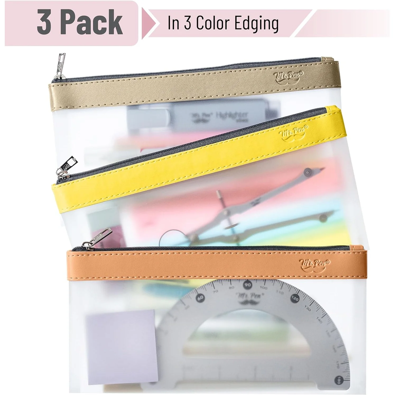 Clear Pencil Pouches, 3 Pack, Transparent TPU Zipper Bags for School, Travel & Makeup - Image 11
