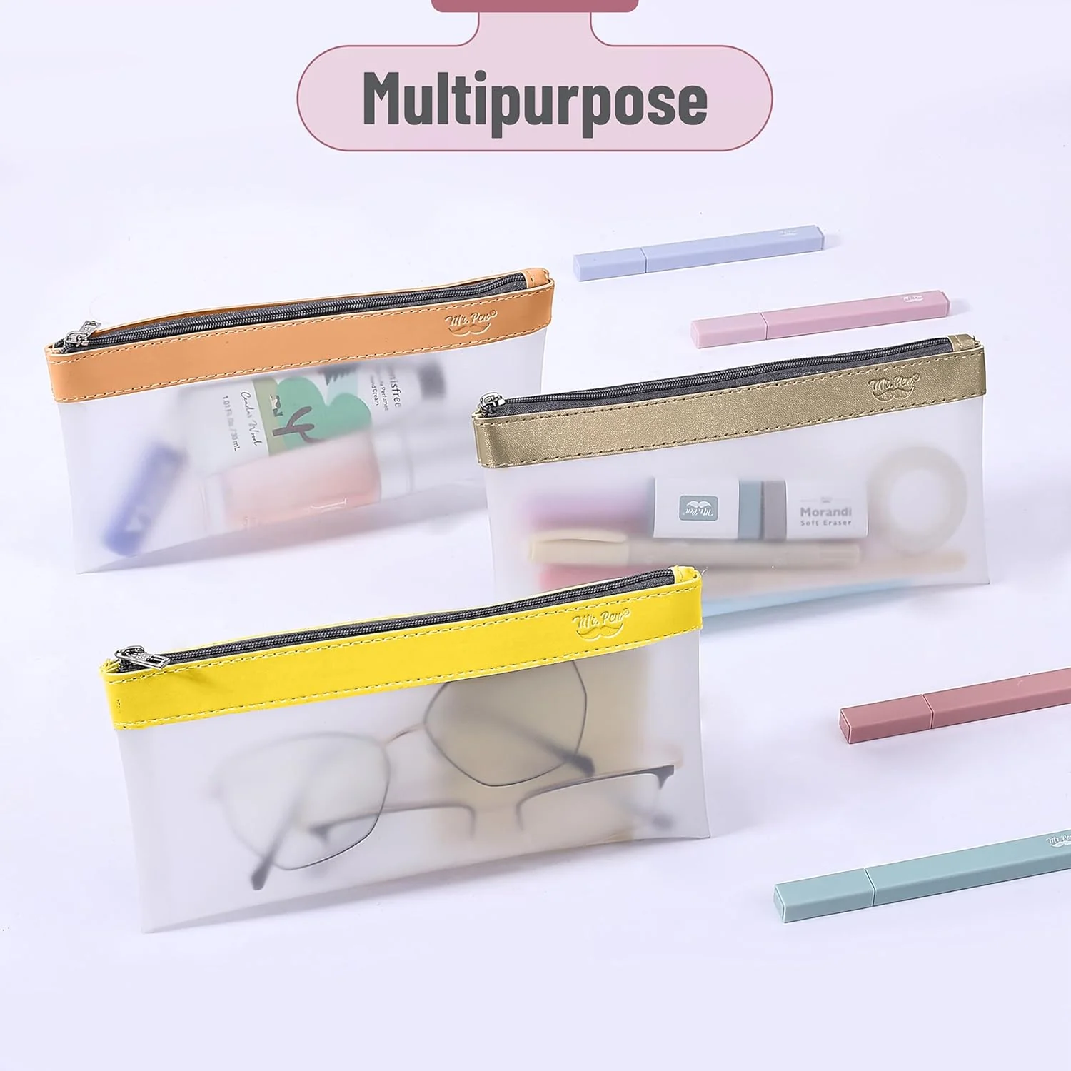 Clear Pencil Pouches, 3 Pack, Transparent TPU Zipper Bags for School, Travel & Makeup - Image 16