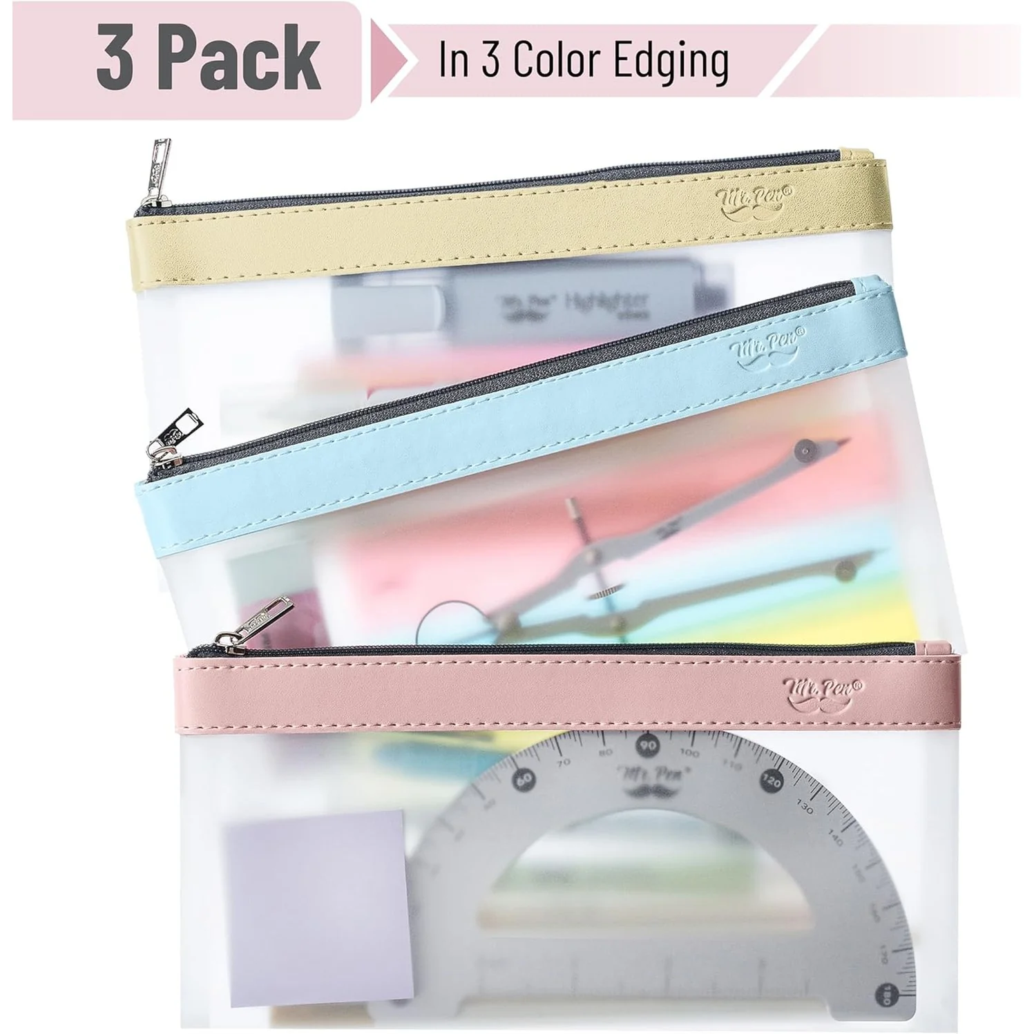 Clear Pencil Pouches, 3 Pack, Transparent TPU Zipper Bags for School, Travel & Makeup - Image 19