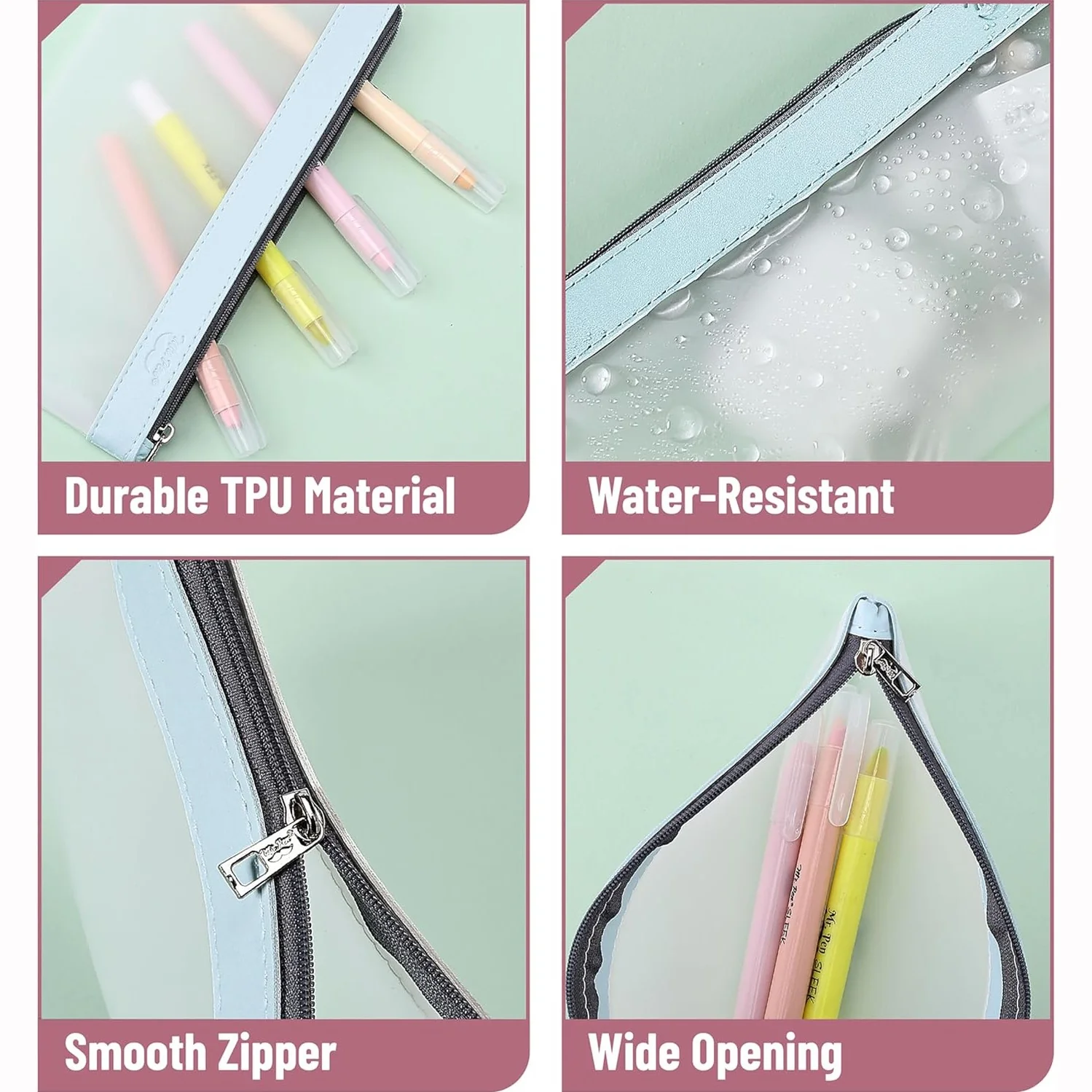 Clear Pencil Pouches, 3 Pack, Transparent TPU Zipper Bags for School, Travel & Makeup - Image 22