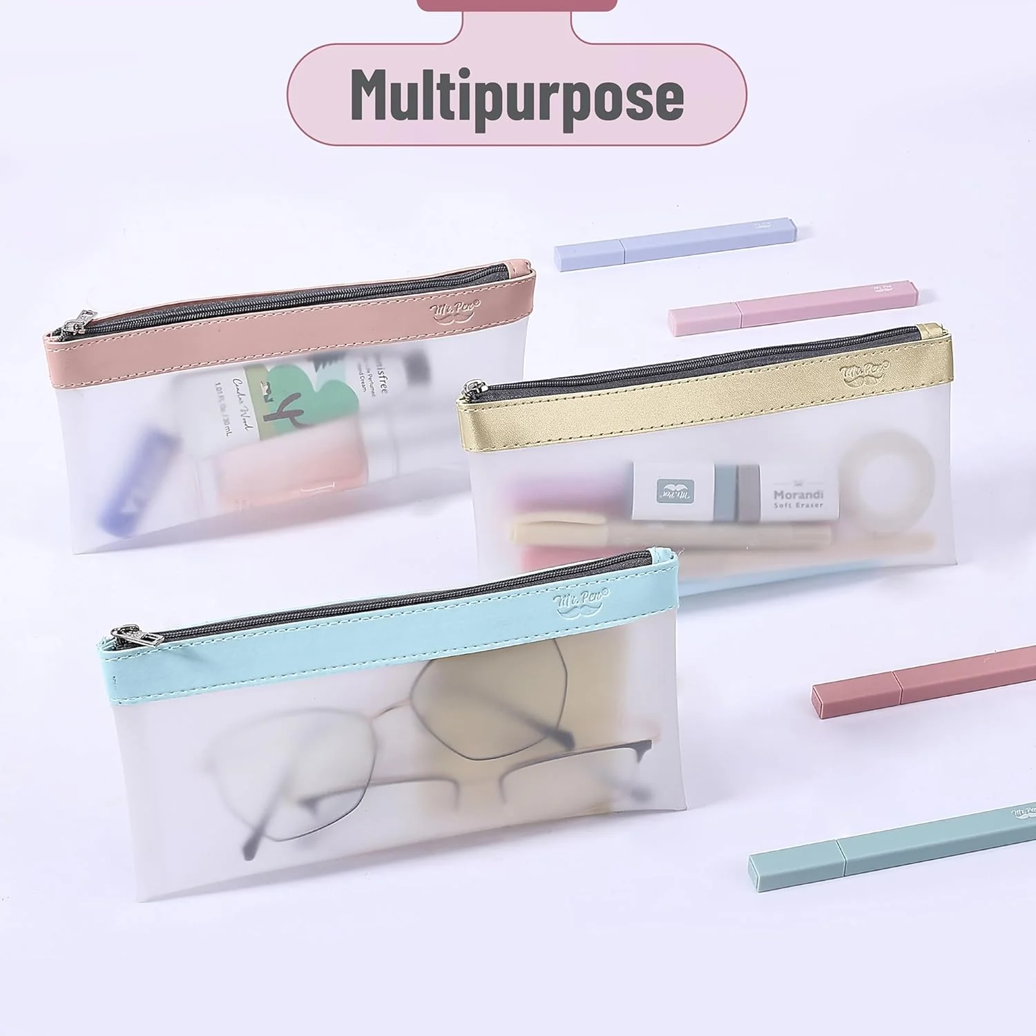 Clear Pencil Pouches, 3 Pack, Transparent TPU Zipper Bags for School, Travel & Makeup - Image 24