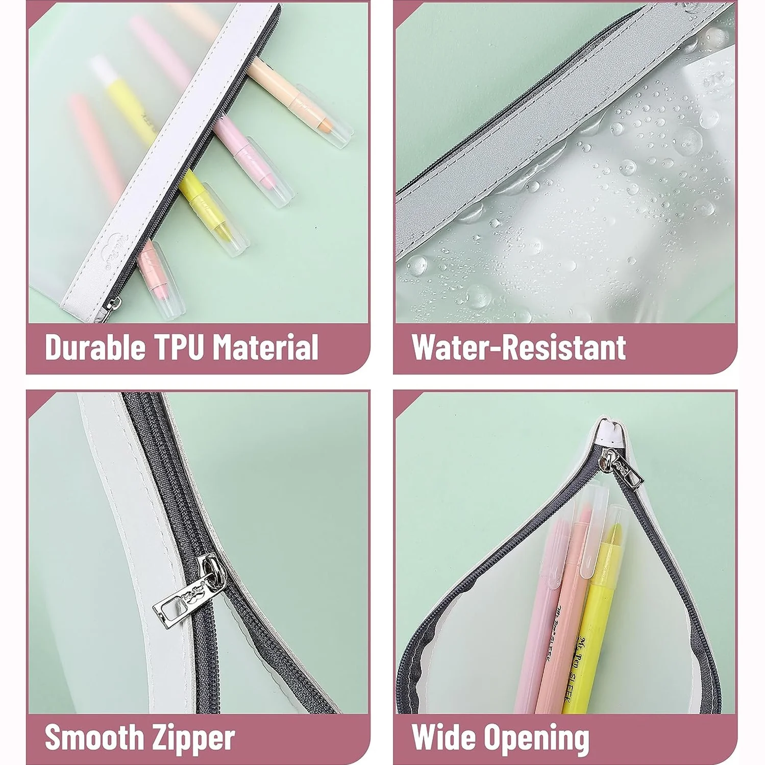 Clear Pencil Pouches, 3 Pack, Transparent TPU Zipper Bags for School, Travel & Makeup - Image 5