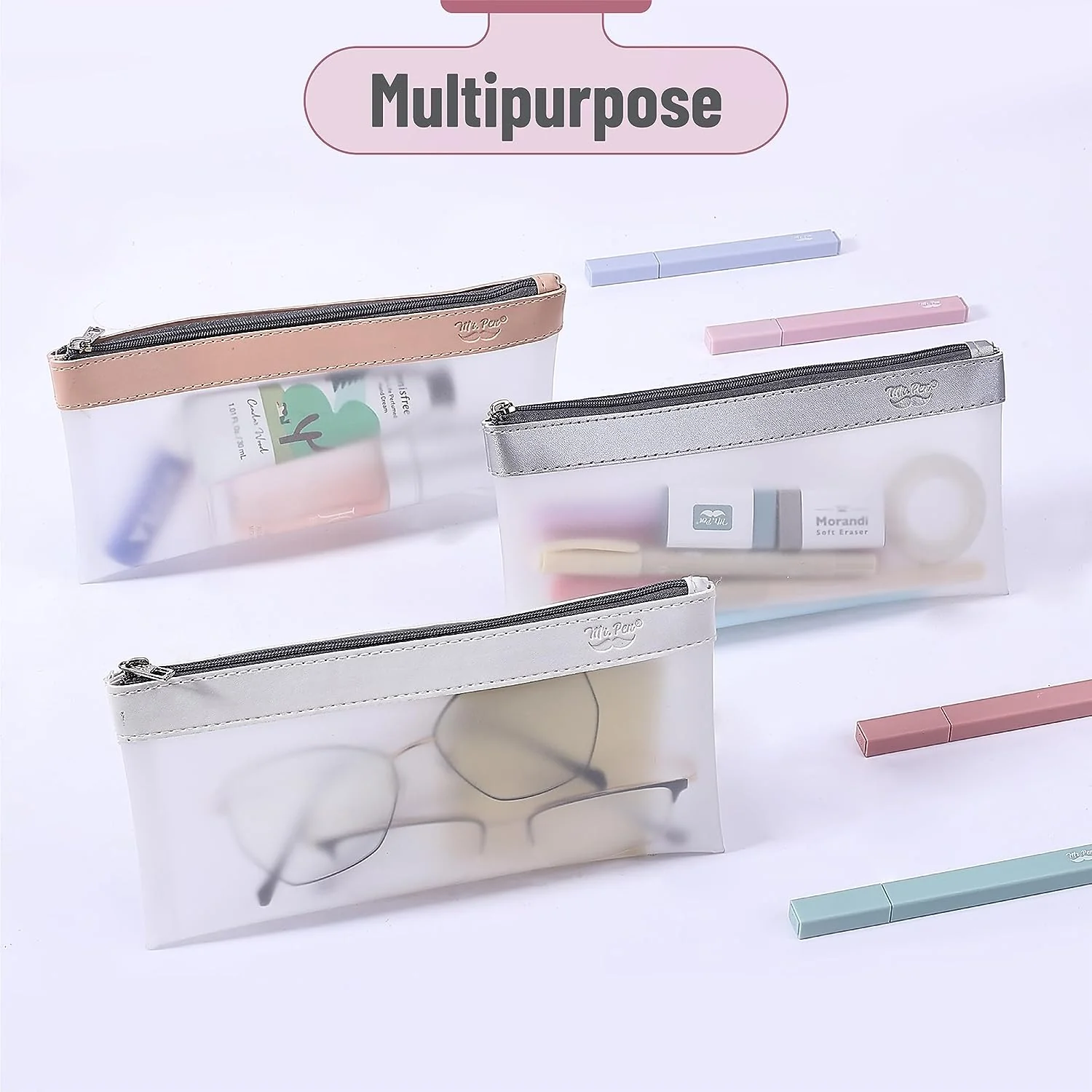 Clear Pencil Pouches, 3 Pack, Transparent TPU Zipper Bags for School, Travel & Makeup - Image 7