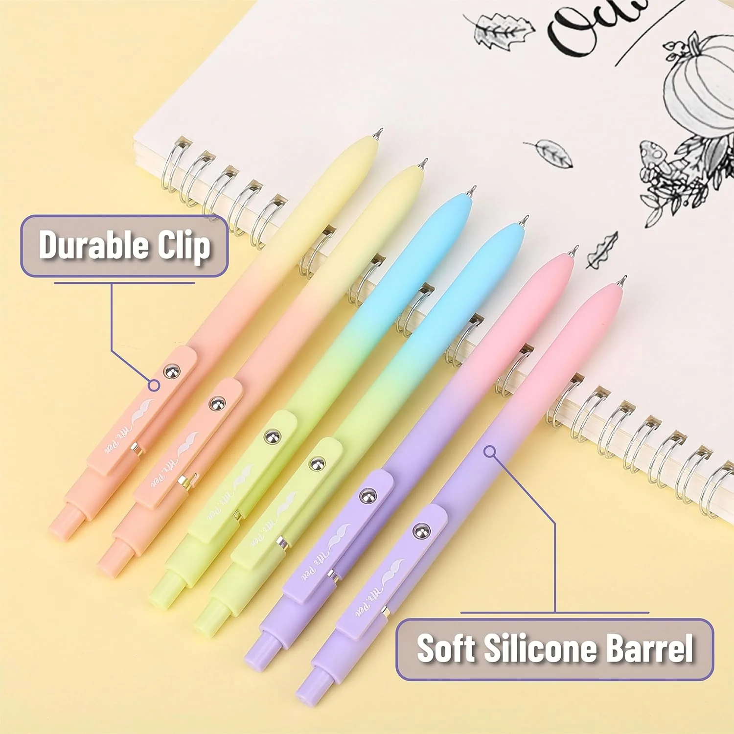 Customizable Retractable Gel Pens, Gradient Color Barrels, Black Gel Pens, Fine Point 0.5mm - Image 3