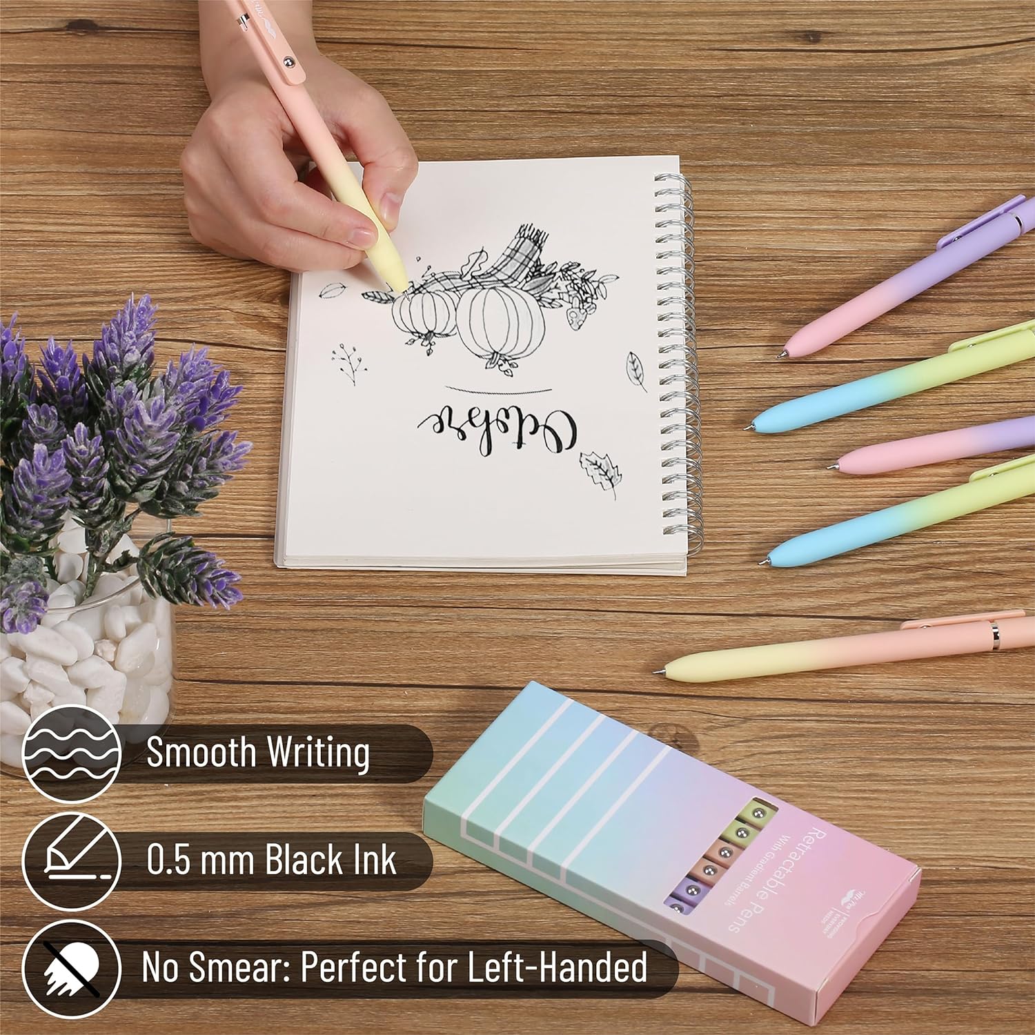 Customizable Retractable Gel Pens, Gradient Color Barrels, Black Gel Pens, Fine Point 0.5mm - Image 4
