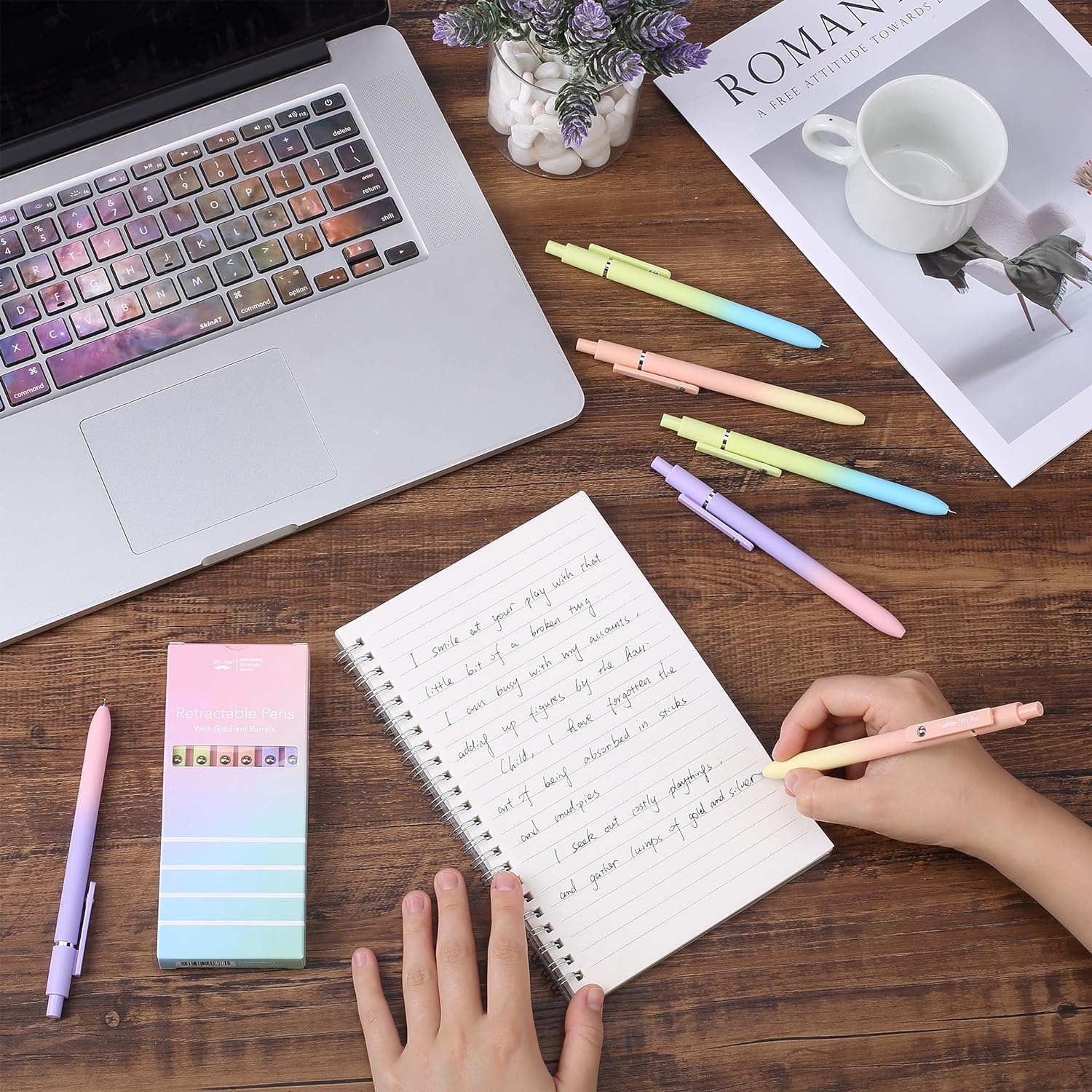 Customizable Retractable Gel Pens, Gradient Color Barrels, Black Gel Pens, Fine Point 0.5mm - Image 9