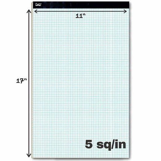 Graph Paper Notebook 17x11, 5x5 Grid Paper (5/in), 22 Sheets, White - Image 3