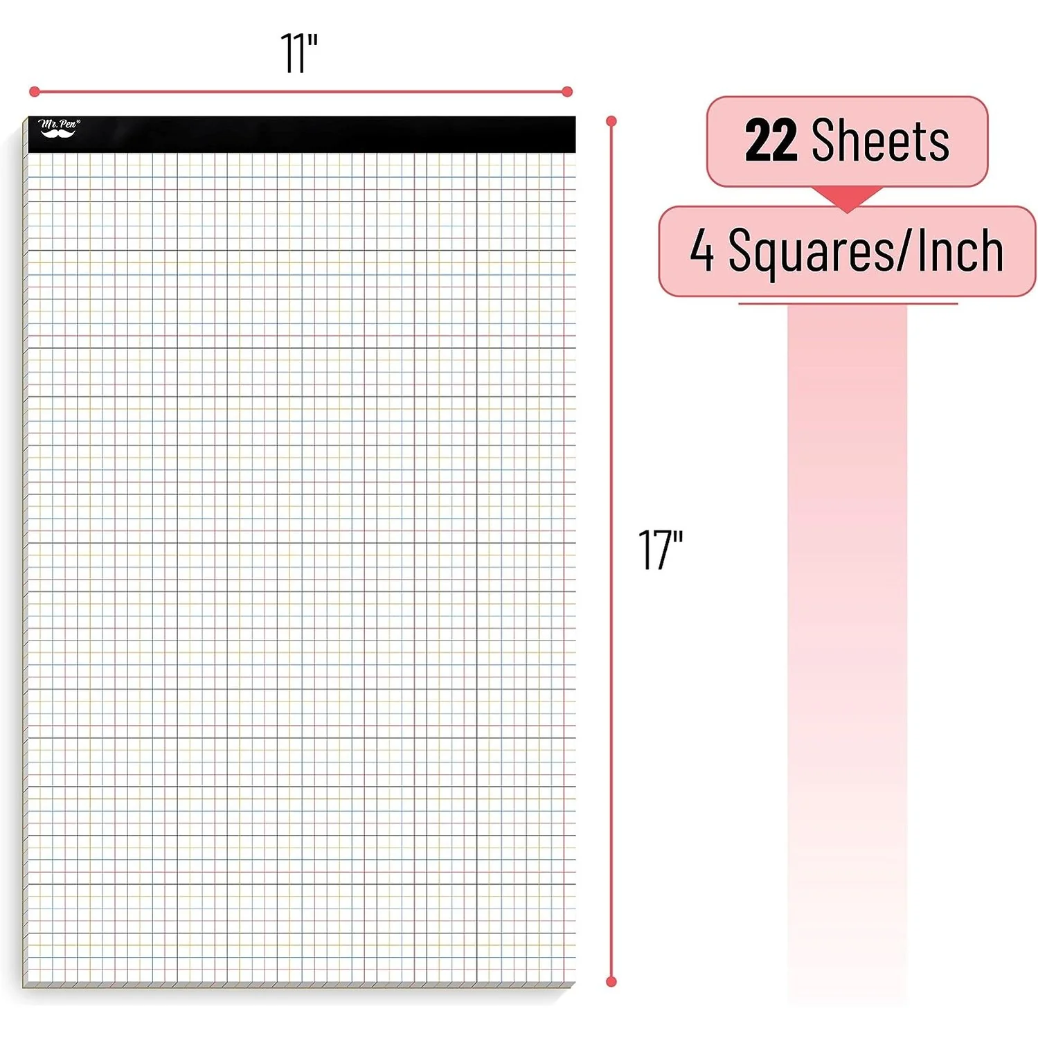 Graph Paper 17x11, 4x4 Grid Paper(1/4 in), Color Lined, 22 Sheets, Drafting - Image 3