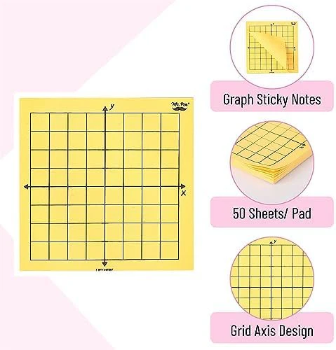 Graph Paper Sticky Notes 3x3, 6 Pads, Bright Colors, 300 Sheets - Image 3