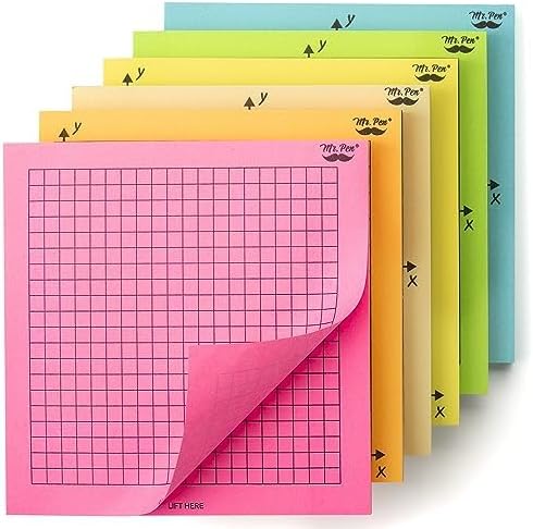 Graph Paper Sticky Notes 3x3, 6 Pads, Bright Colors, 300 Sheets - Image 7