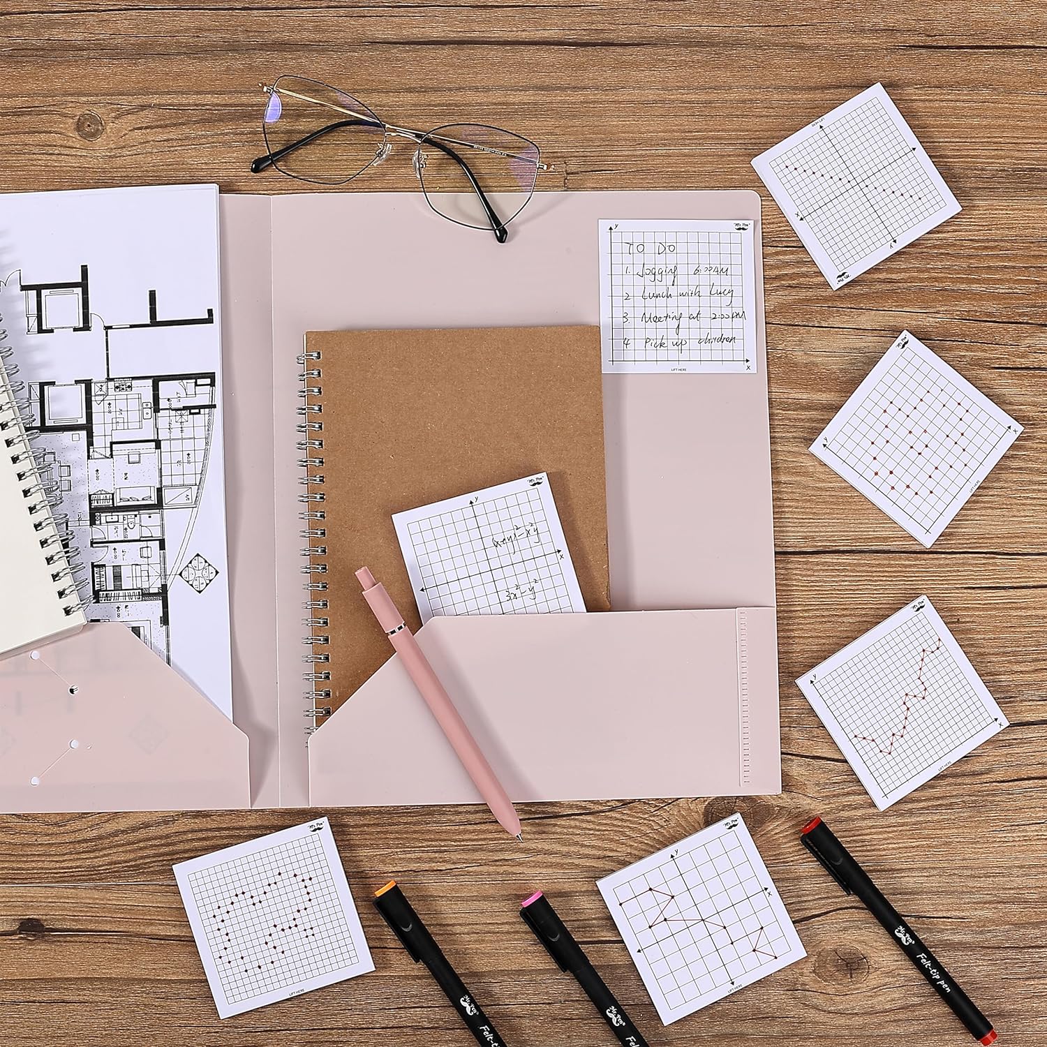 Graph Paper Sticky Notes 3x3, 6 Pads, White, 6 Designs, 300 Sheets - Image 4