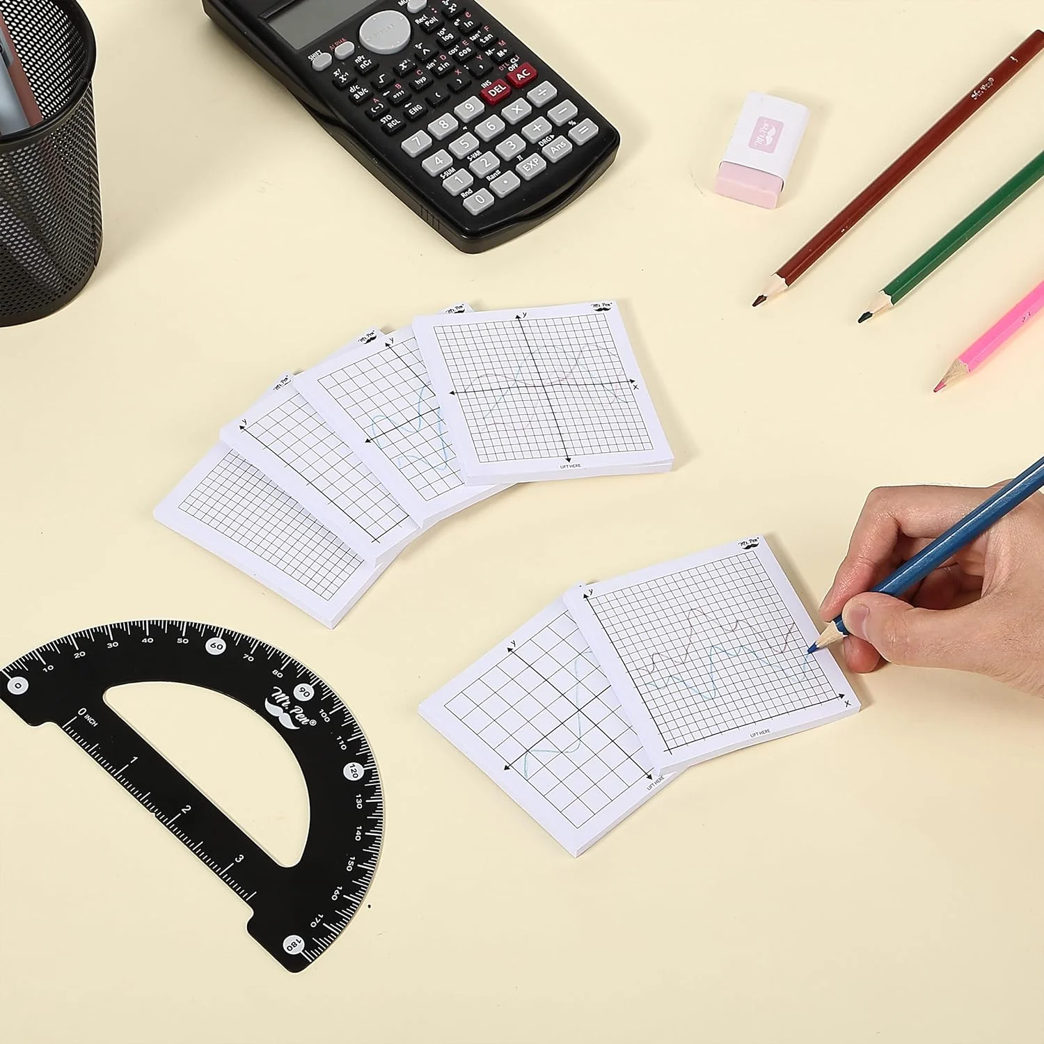 Graph Paper Sticky Notes 3x3, 6 Pads, White, 6 Designs, 300 Sheets - Image 5