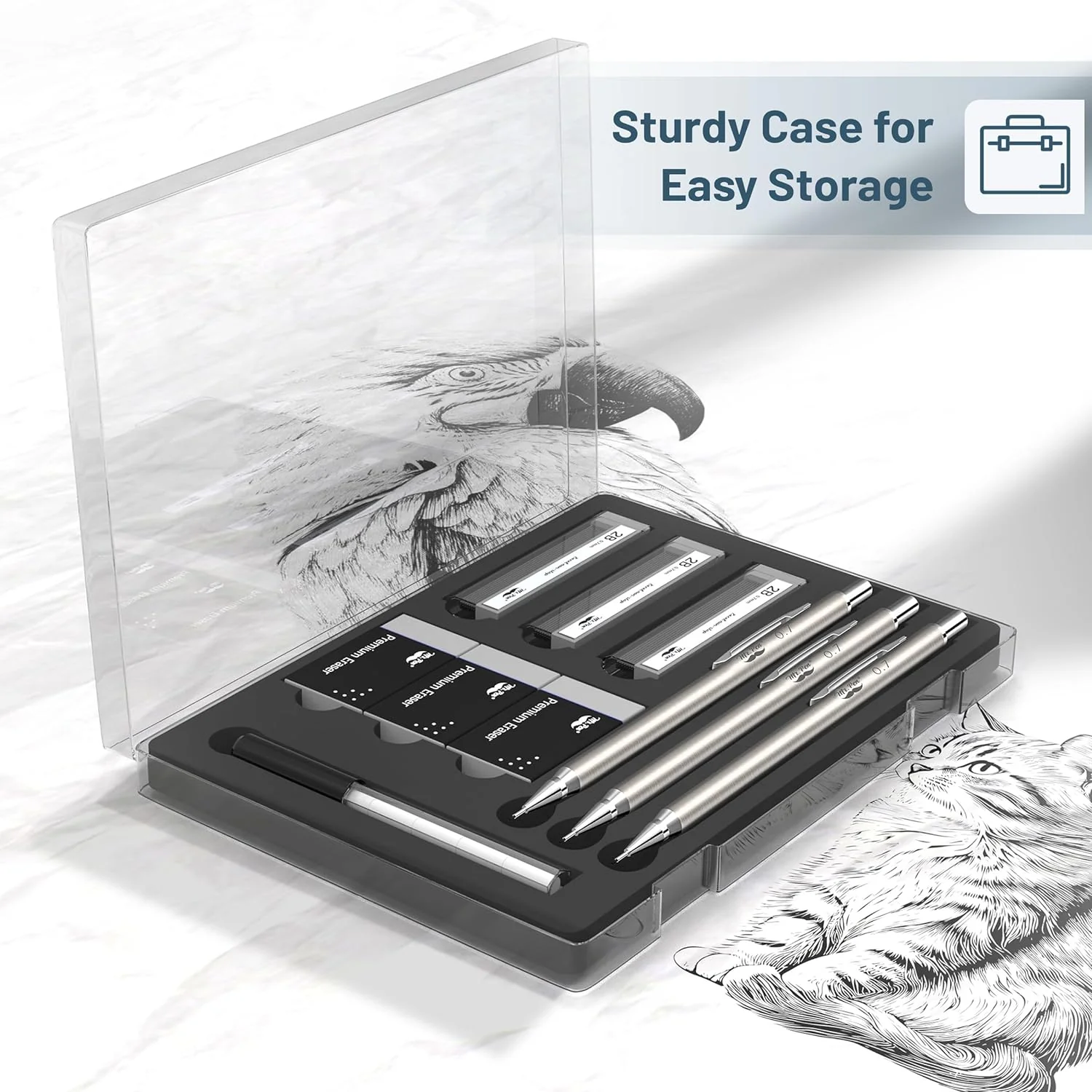 Metal Mechanical Pencil Set, 0.7mm, 3 Pack, Leads & Erasers - Image 5
