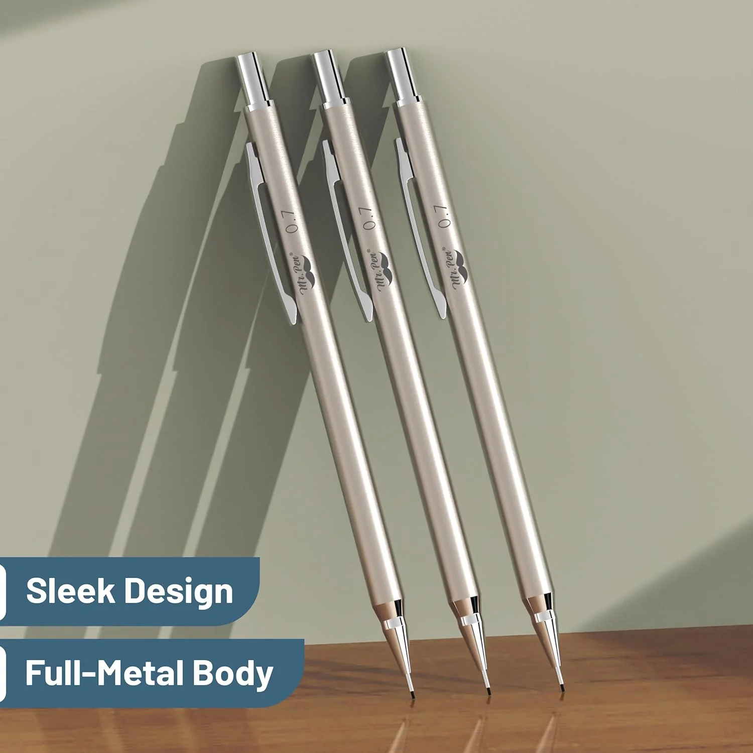 Metal Mechanical Pencil Set, 0.7mm, 3 Pack, Leads & Erasers - Image 8