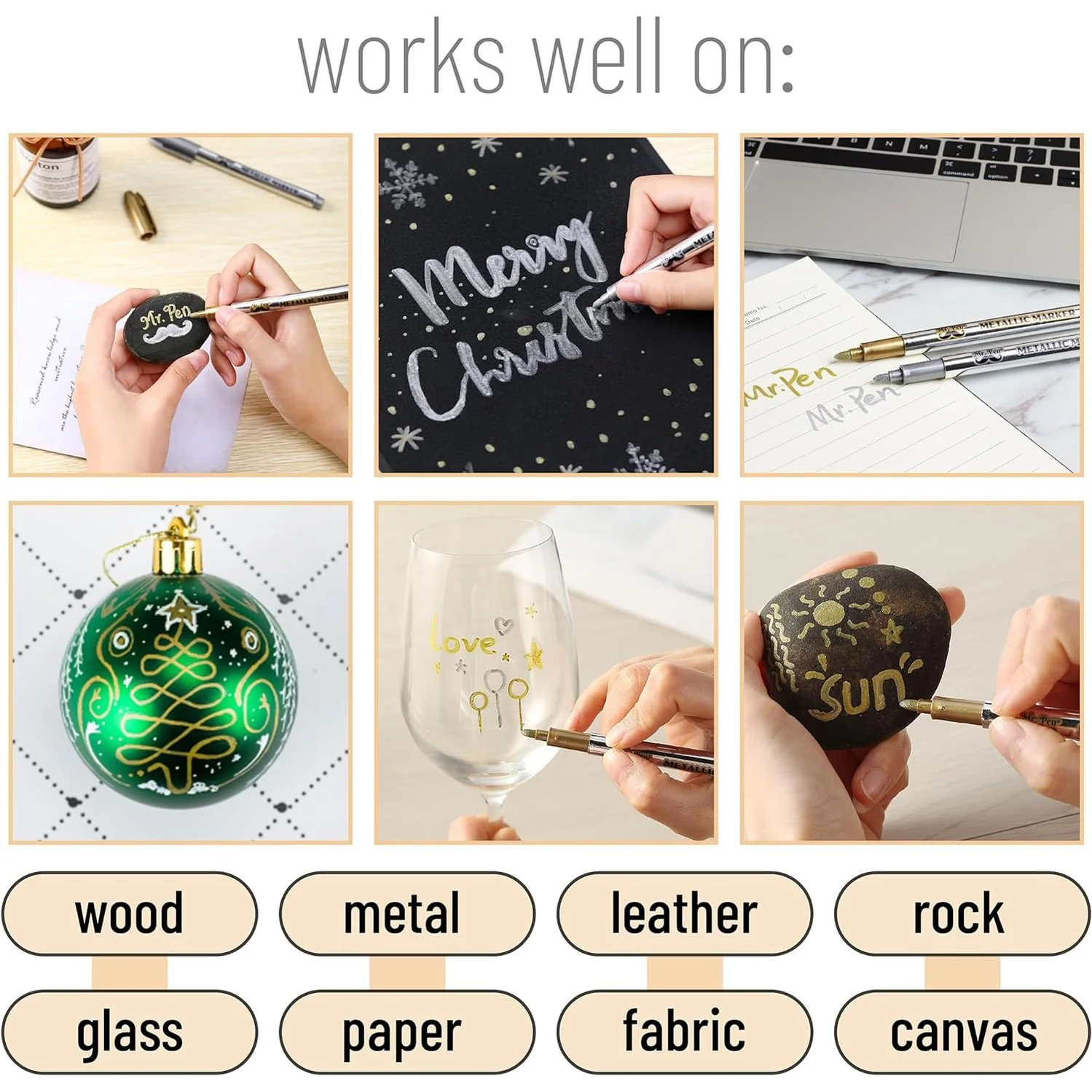 Metallic Paint Markers, 12 Pack, Gold & Silver, 1.5mm Fine Tip - Image 4