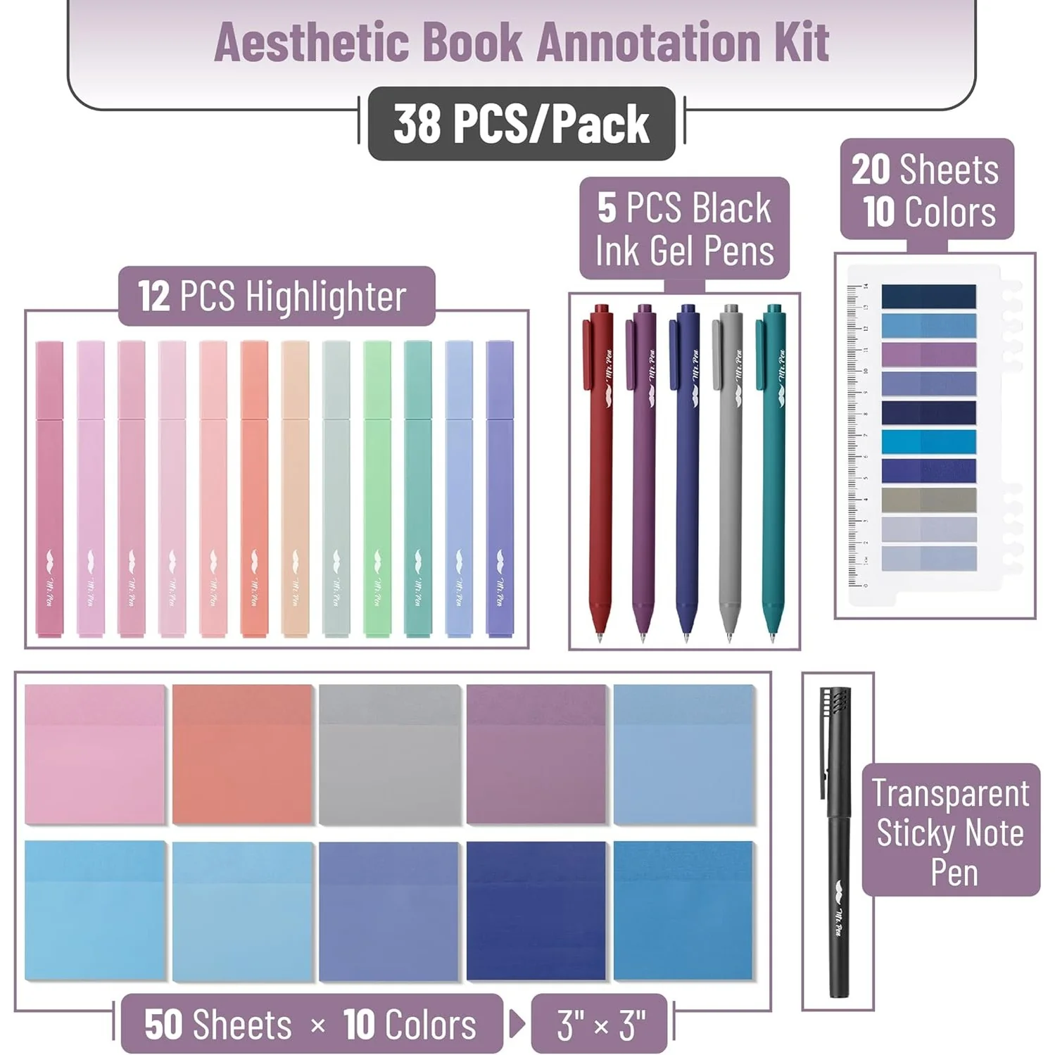 Aesthetic Book Annotation Kit, 38 Pcs, Highlighters, Gel Pens & Sticky Notes Set - Image 20