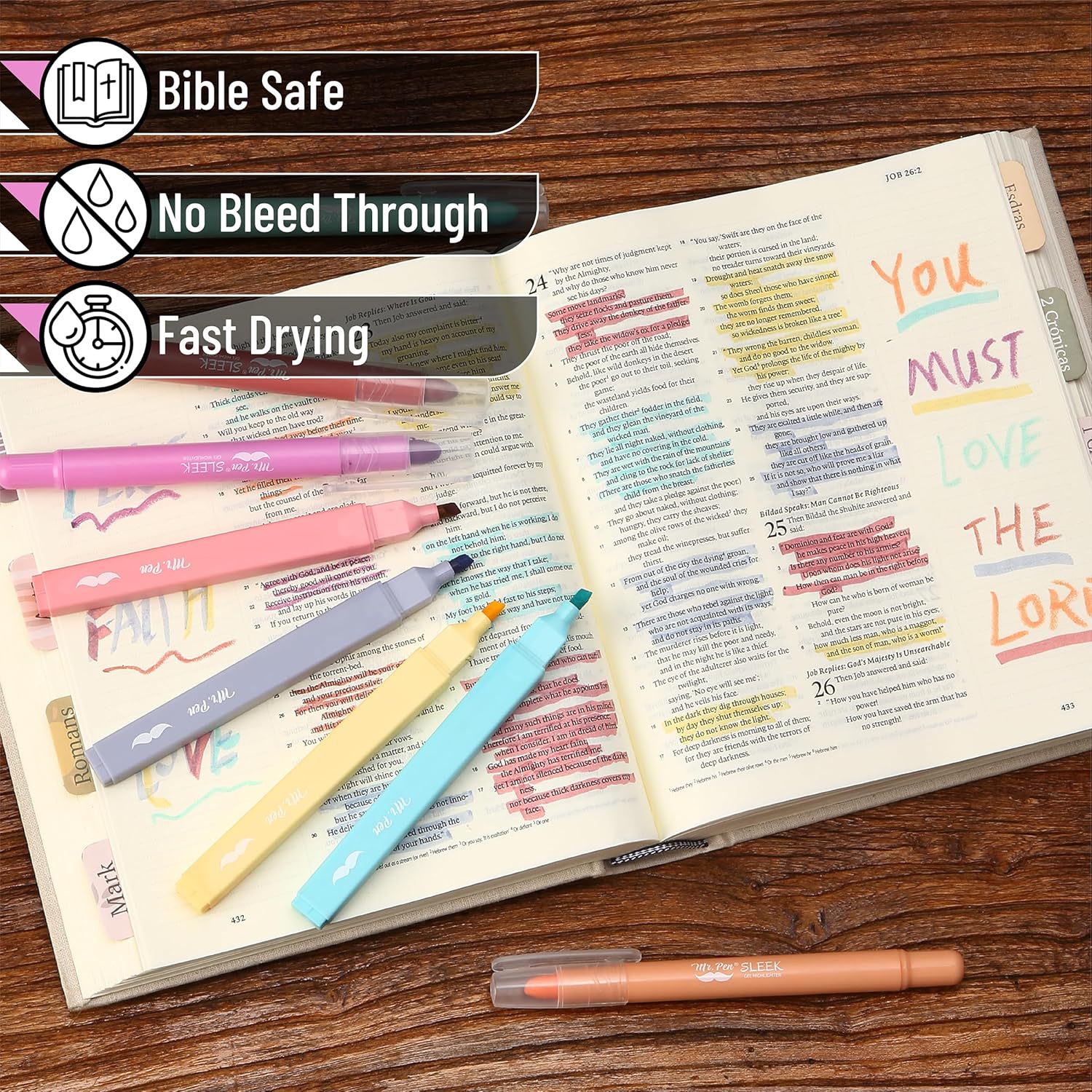 Bible Highlighters & Gel Highlighters, 8 Pack, Assorted Colors, No Bleed - Image 3