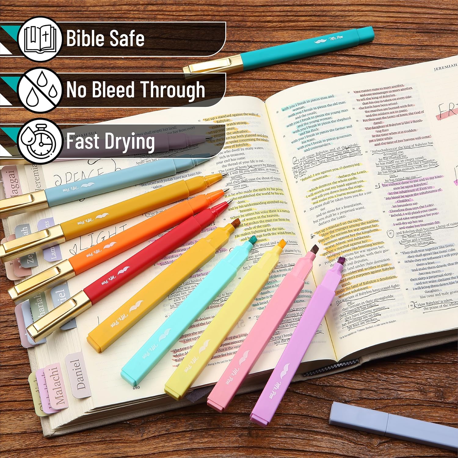 Aesthetic Highlighters and Pens No Bleed, 12 Pack, Assorted Color Bible Highlighters No Bleed, Black Ink Bible Pens, Highlighter Pens, No Bleed Highlighters for Bibles, Bible Pens - Image 3