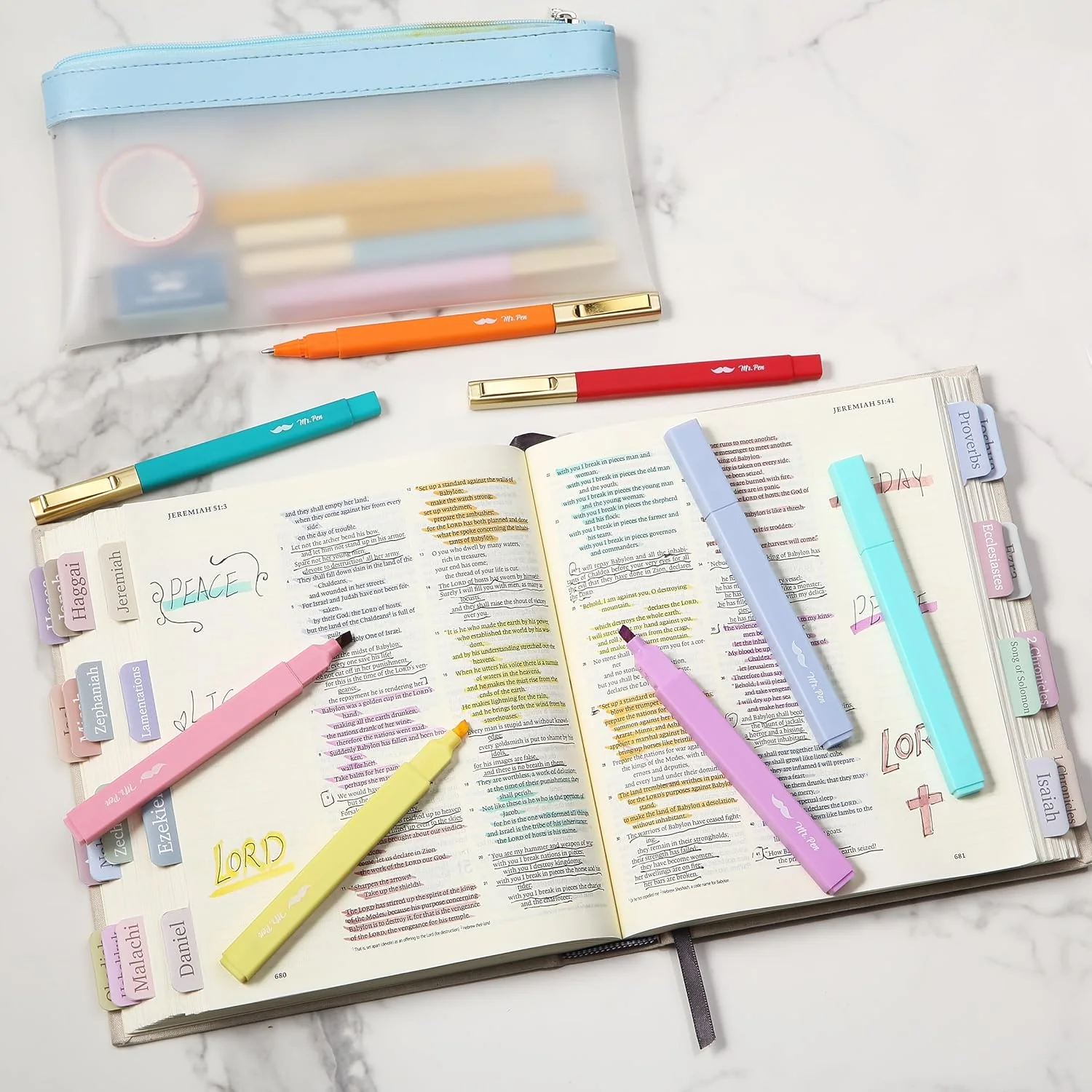 Aesthetic Highlighters and Pens No Bleed, 12 Pack, Assorted Color Bible Highlighters No Bleed, Black Ink Bible Pens, Highlighter Pens, No Bleed Highlighters for Bibles, Bible Pens - Image 4