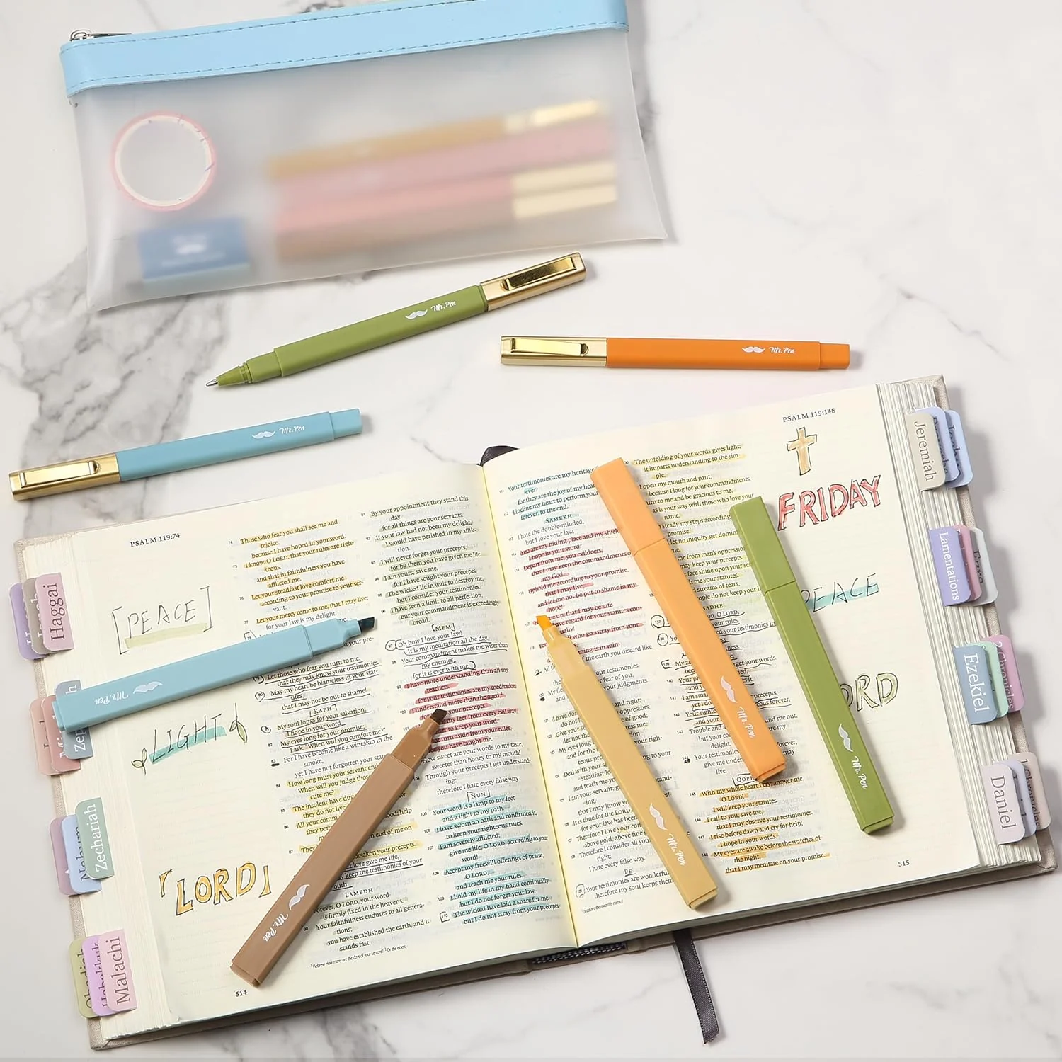 Aesthetic Highlighters and Pens No Bleed, 12 Pack, Pastel Color Bible Highlighters No Bleed, Black Ink Bible Pens, Highlighter Pens, No Bleed Highlighters for Bible, Bible Pens - Image 4