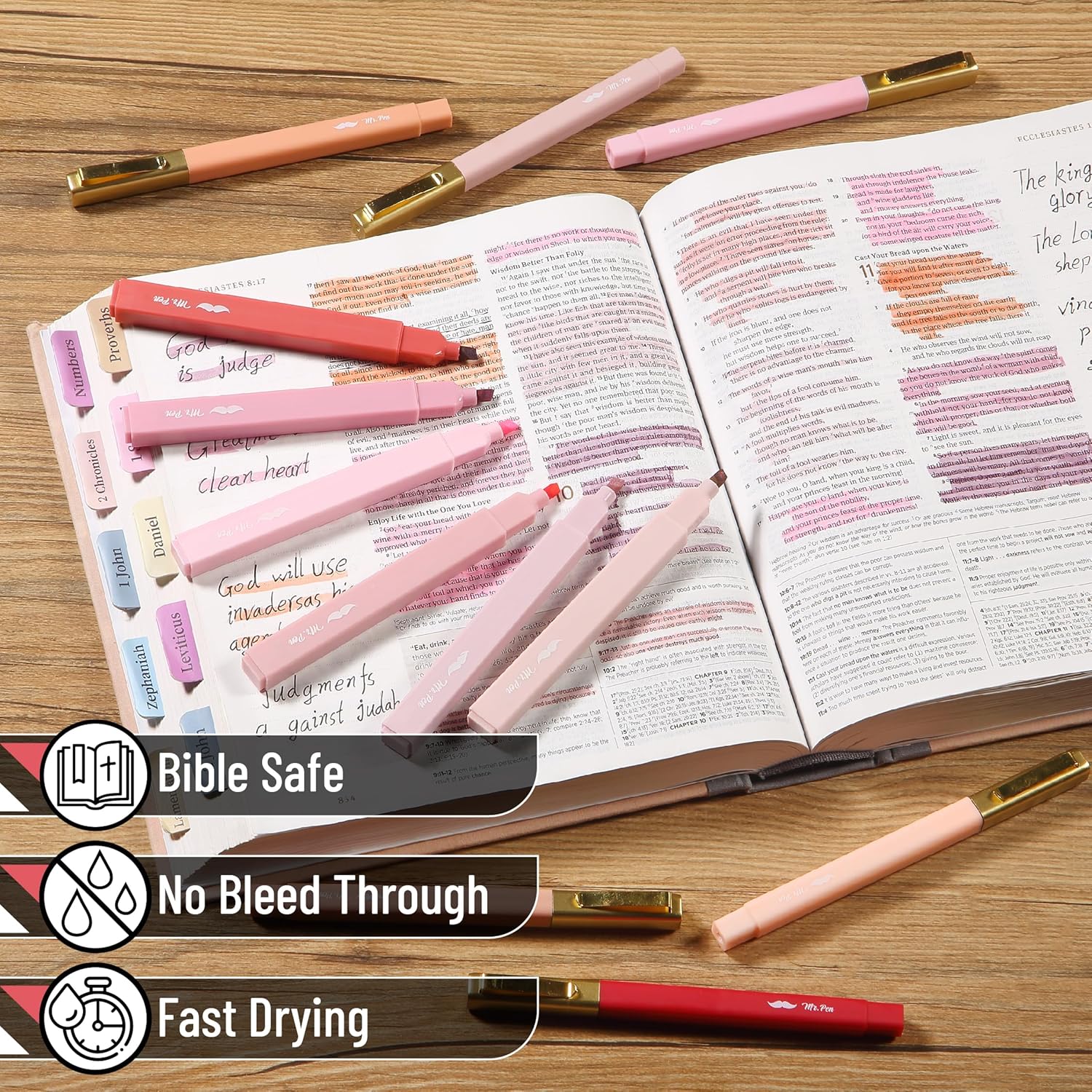 Aesthetic Highlighters and Pens No Bleed, 12 Pack, Shades of Pink, Bible Highlighters No Bleed, Black Ink Bible Pens, Highlighter Pens, No Bleed Highlighters for Bibles, Bible Pens - Image 3