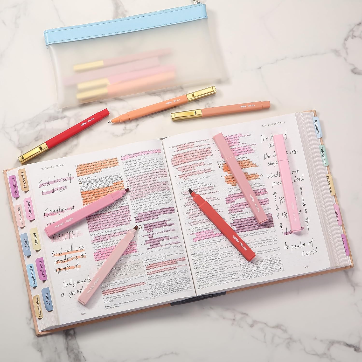 Aesthetic Highlighters and Pens No Bleed, 12 Pack, Shades of Pink, Bible Highlighters No Bleed, Black Ink Bible Pens, Highlighter Pens, No Bleed Highlighters for Bibles, Bible Pens - Image 6