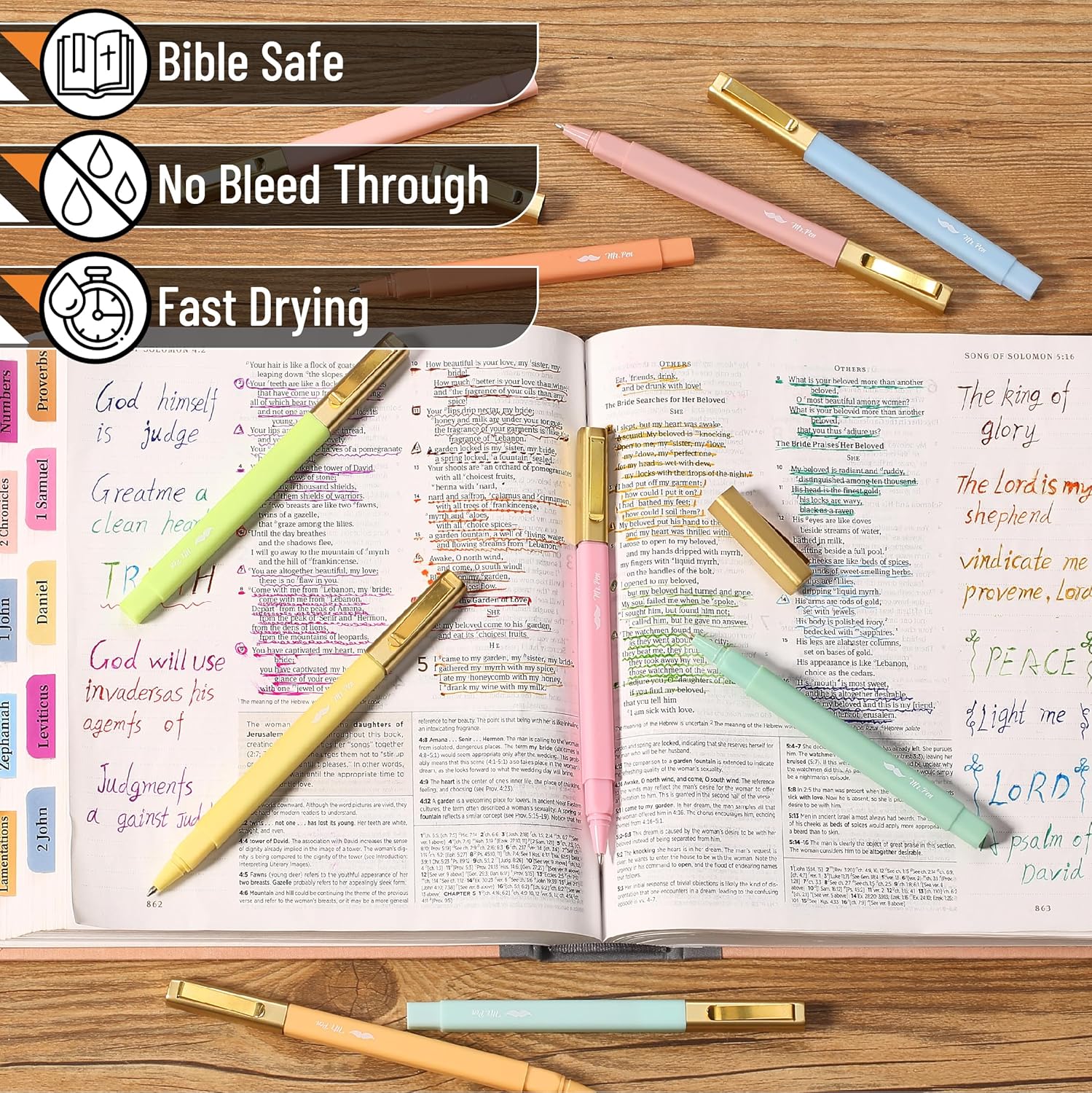 Bible Aesthetic Ballpoint Pens, 10 Pack, Assorted Colors, No-Bleed, Fast Dry, 0.7mm Fine Point, Square Design - Image 4
