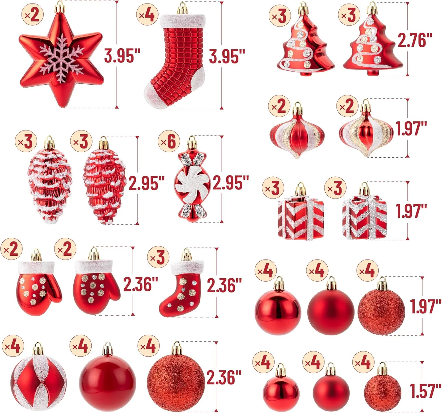 Mr. Pen- Assorted Christmas Ball Ornaments Set, 77 pcs, Red Christmas Ornaments Set, Shatterproof Christmas Ornaments - Image 3