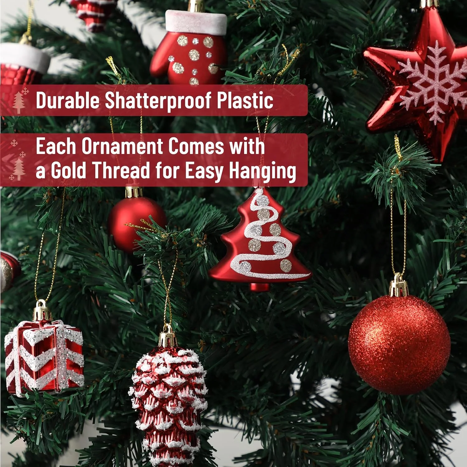 Mr. Pen- Assorted Christmas Ball Ornaments Set, 77 pcs, Red Christmas Ornaments Set, Shatterproof Christmas Ornaments - Image 4