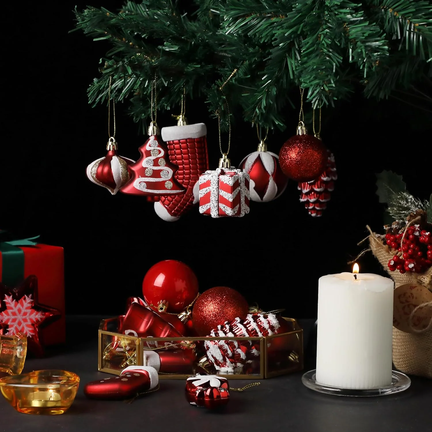 Mr. Pen- Assorted Christmas Ball Ornaments Set, 77 pcs, Red Christmas Ornaments Set, Shatterproof Christmas Ornaments - Image 5