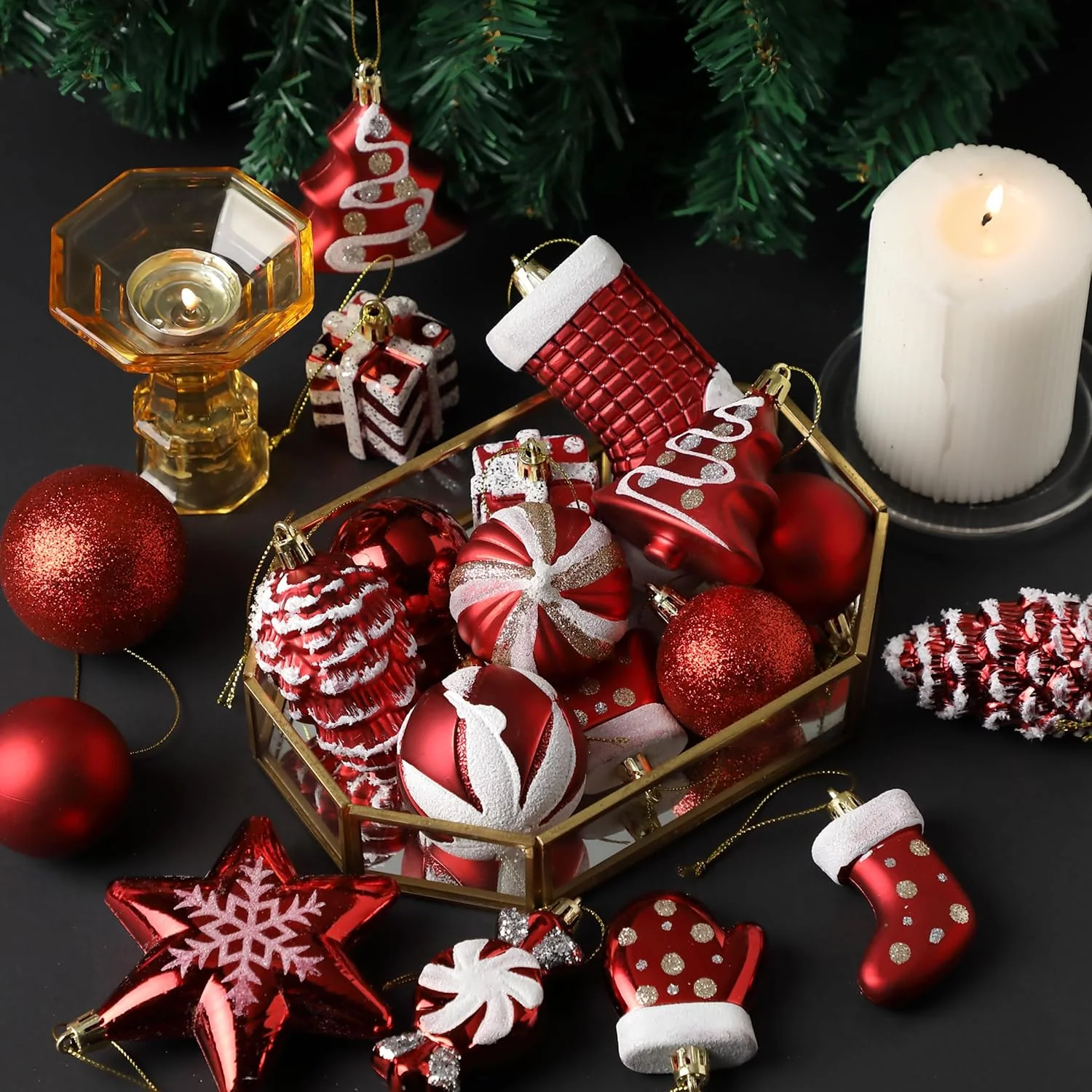 Mr. Pen- Assorted Christmas Ball Ornaments Set, 77 pcs, Red Christmas Ornaments Set, Shatterproof Christmas Ornaments - Image 6