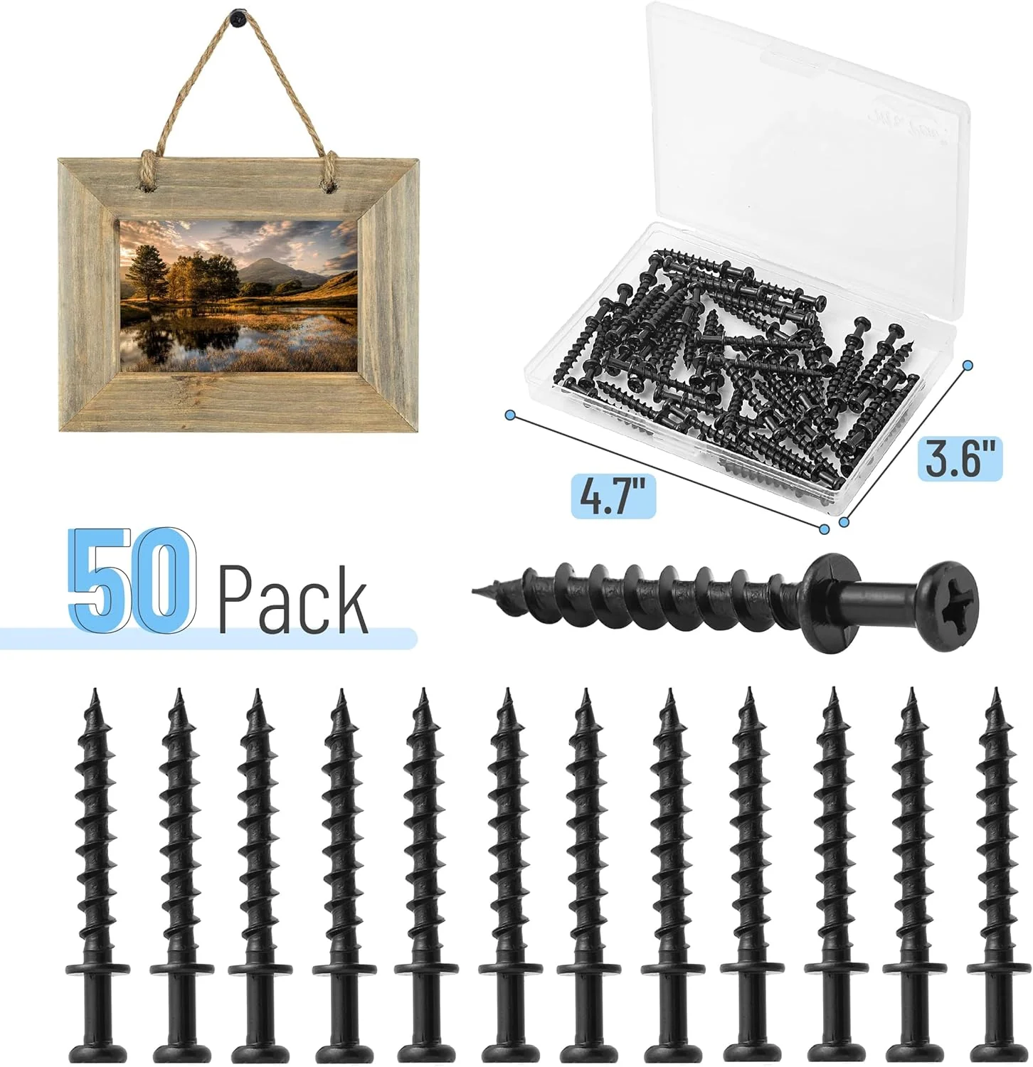 Mr. Pen- Bear Claw Hangers, 50 Pack, Black, 4-in-1 Hanging Screws for D-Rings - Image 3