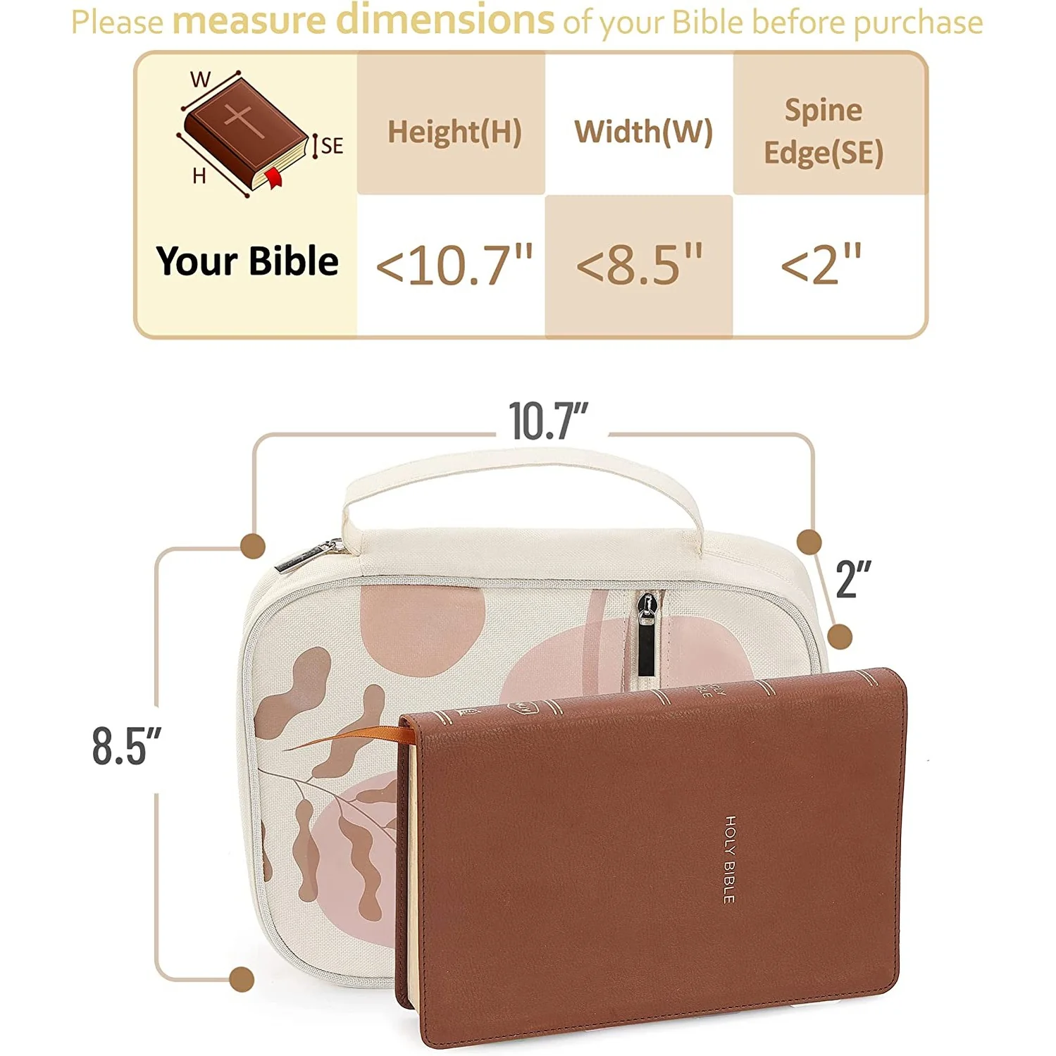 Boho Bible Case for Women, Canvas Cover with Handle & Pockets, Fits Large & Standard Bibles, 10.7" × 8.5" - Image 3