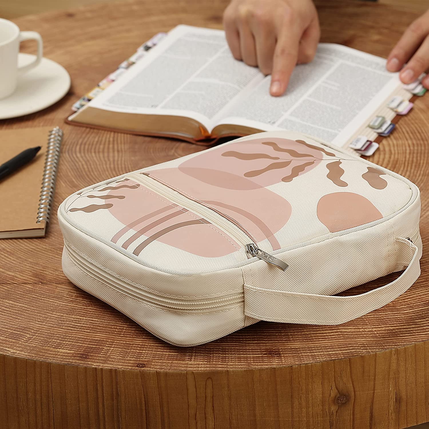 Boho Bible Case for Women, Canvas Cover with Handle & Pockets, Fits Large & Standard Bibles, 10.7" × 8.5" - Image 9