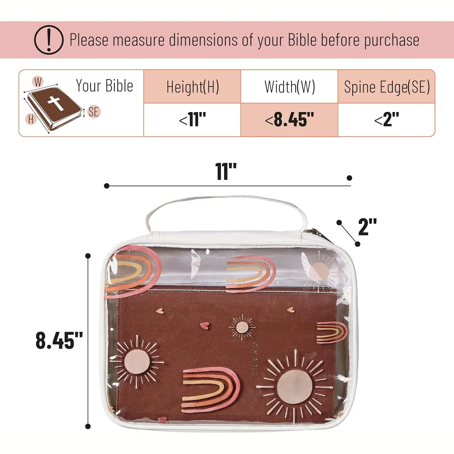 Clear Bible Case with Rainbow & Sun Design, Durable Zipper,  Multiple Pockets - Image 3