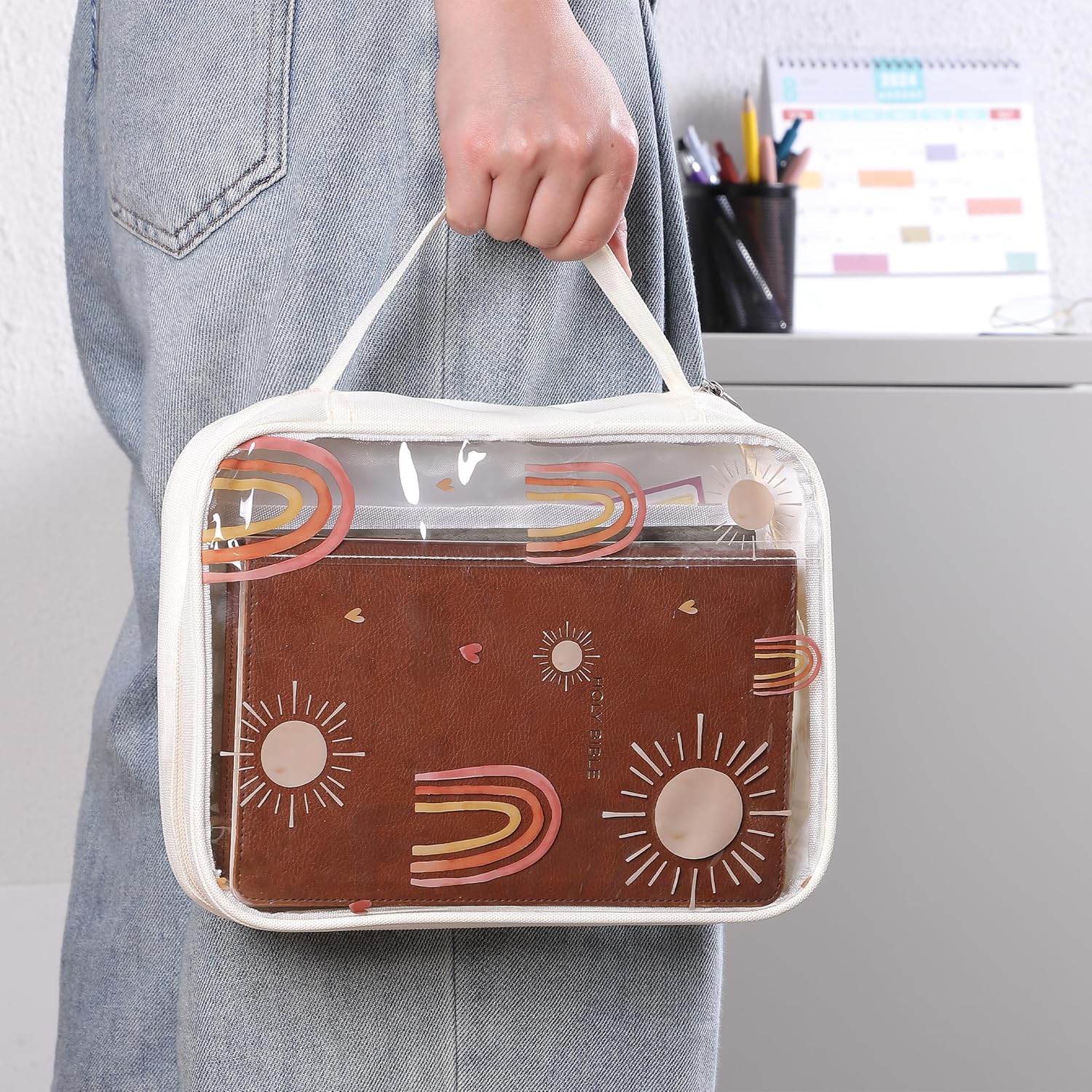 Clear Bible Case with Rainbow & Sun Design, Durable Zipper,  Multiple Pockets - Image 8