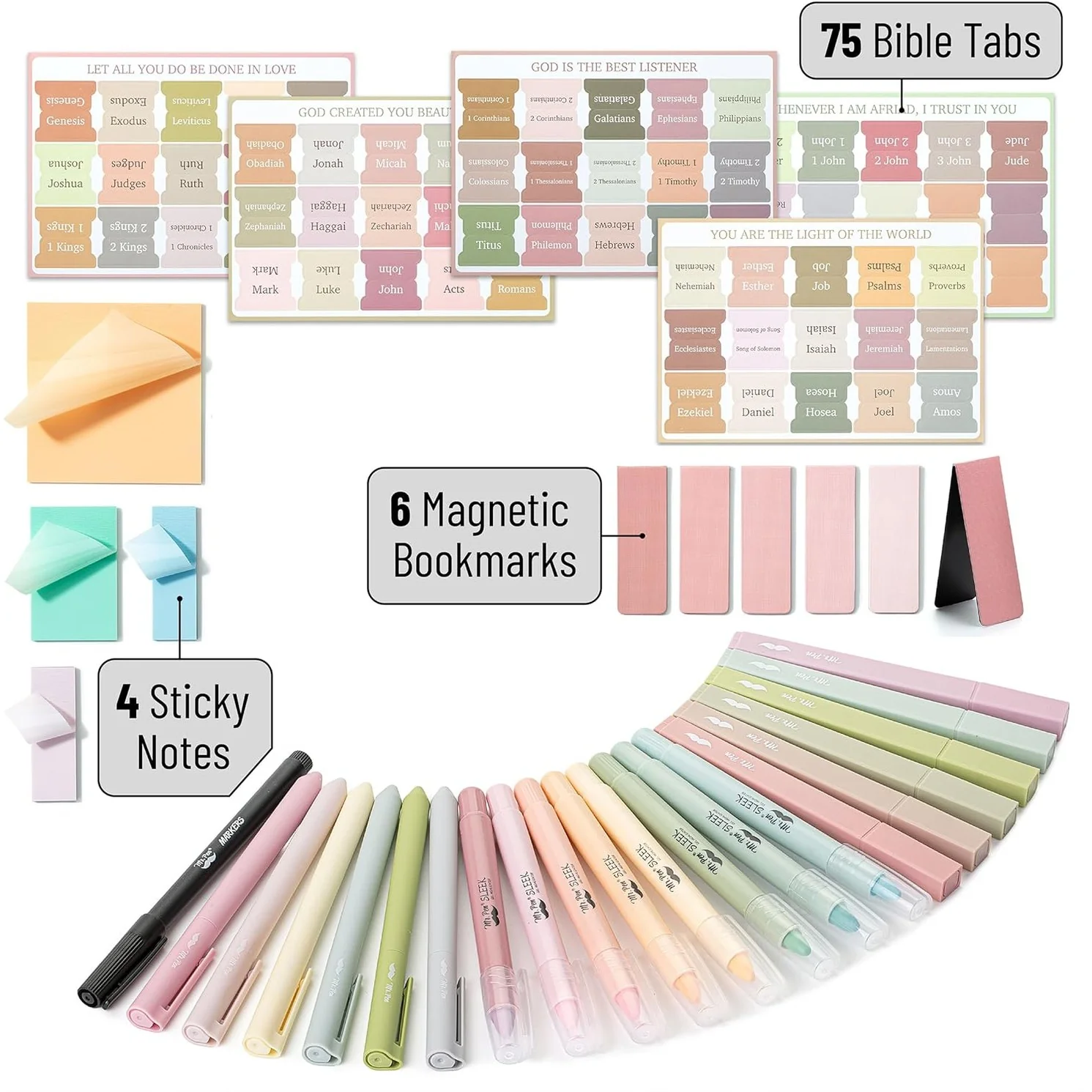 Bible Journaling Kit, 31 Pcs — Pens, Highlighters, Tabs, Bookmarks & Sticky Notes, No Bleed Bible Study Set - Image 4