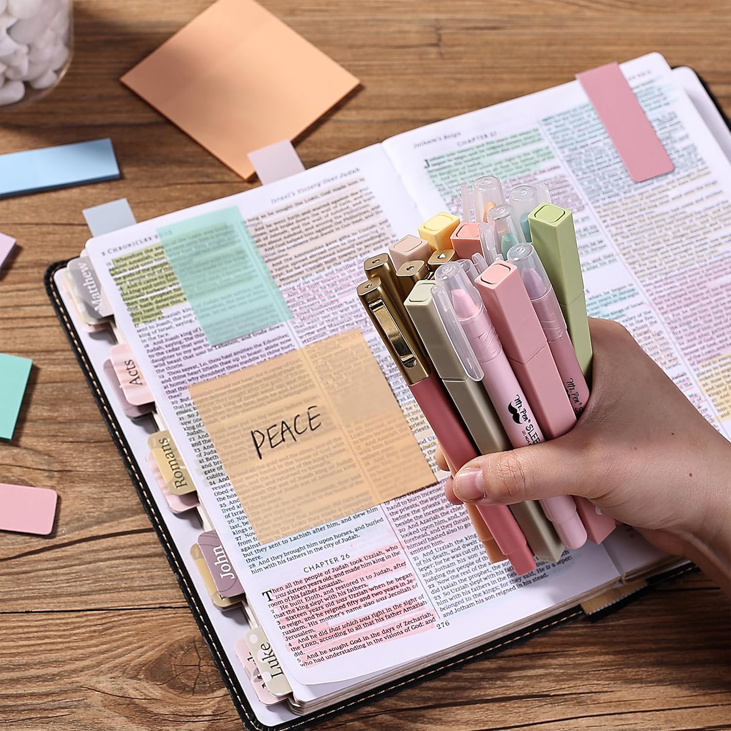 Bible Journaling Kit, No Bleed Highlighters & Pens, Tabs, Prayer Cards, Sticky Notes, Pencil Case - Image 3