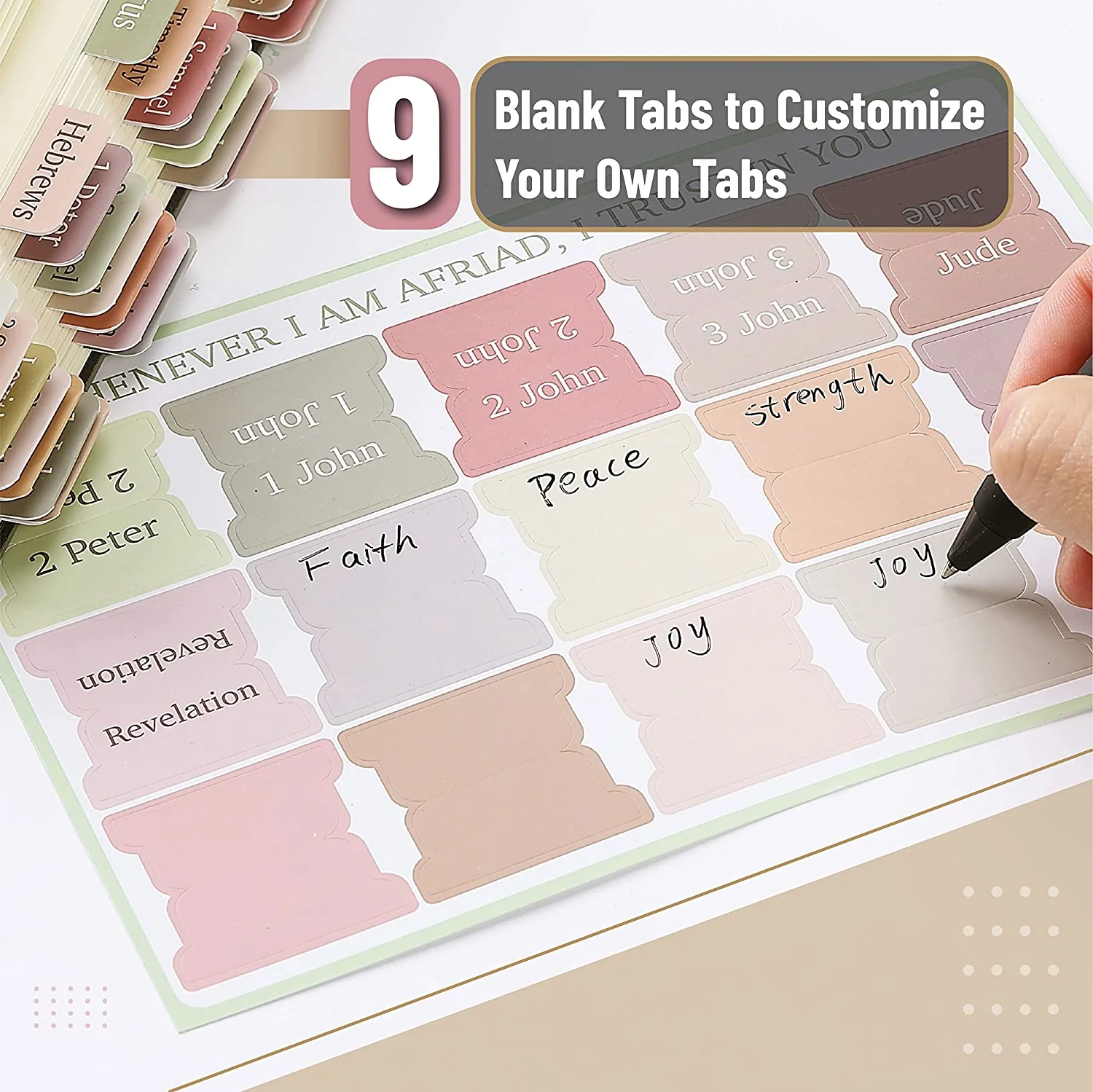 Bible Tabs, 75 Boho Theme, Laminated, Easy Apply, Old & New Testament, Journal Tabs - Image 3